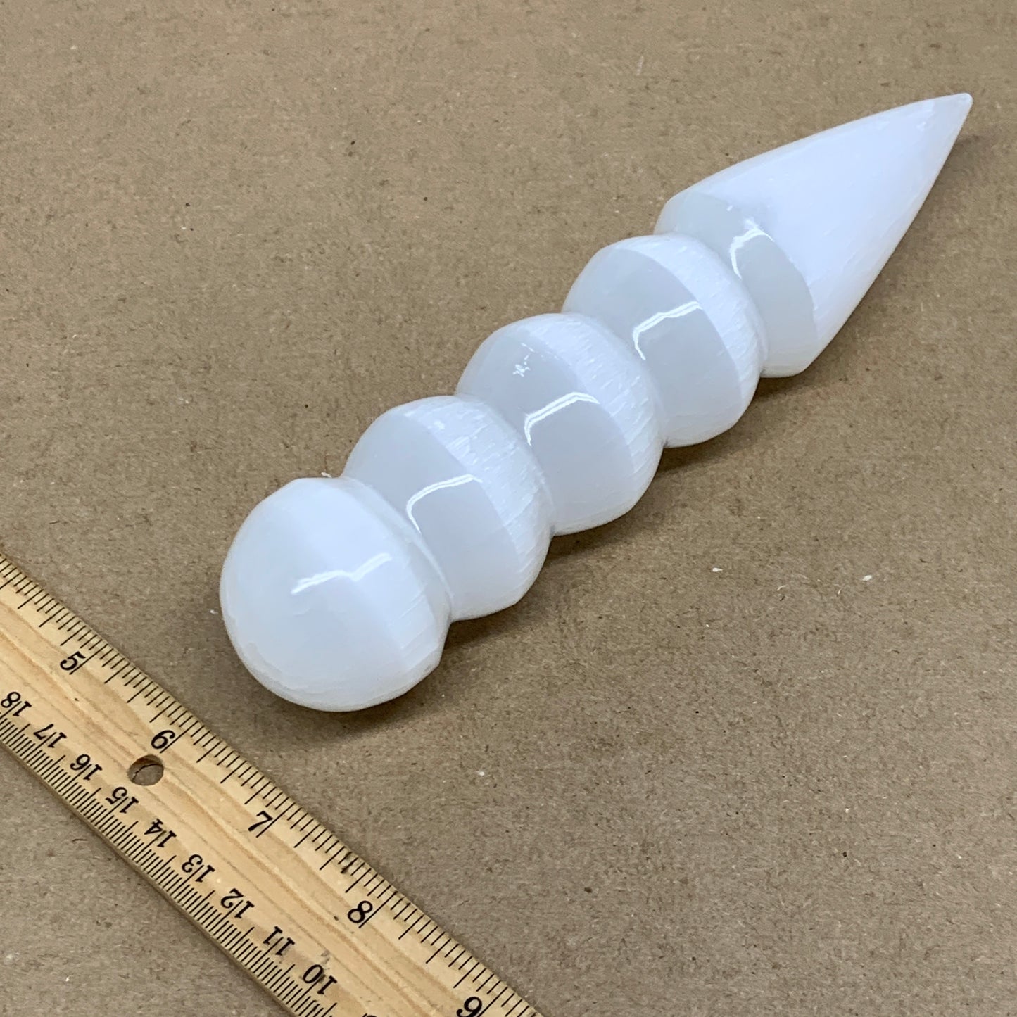 0.89 1lbs.,7.5"x1.6", Large White Selenite Spiral Wand Crystal Point, B36587