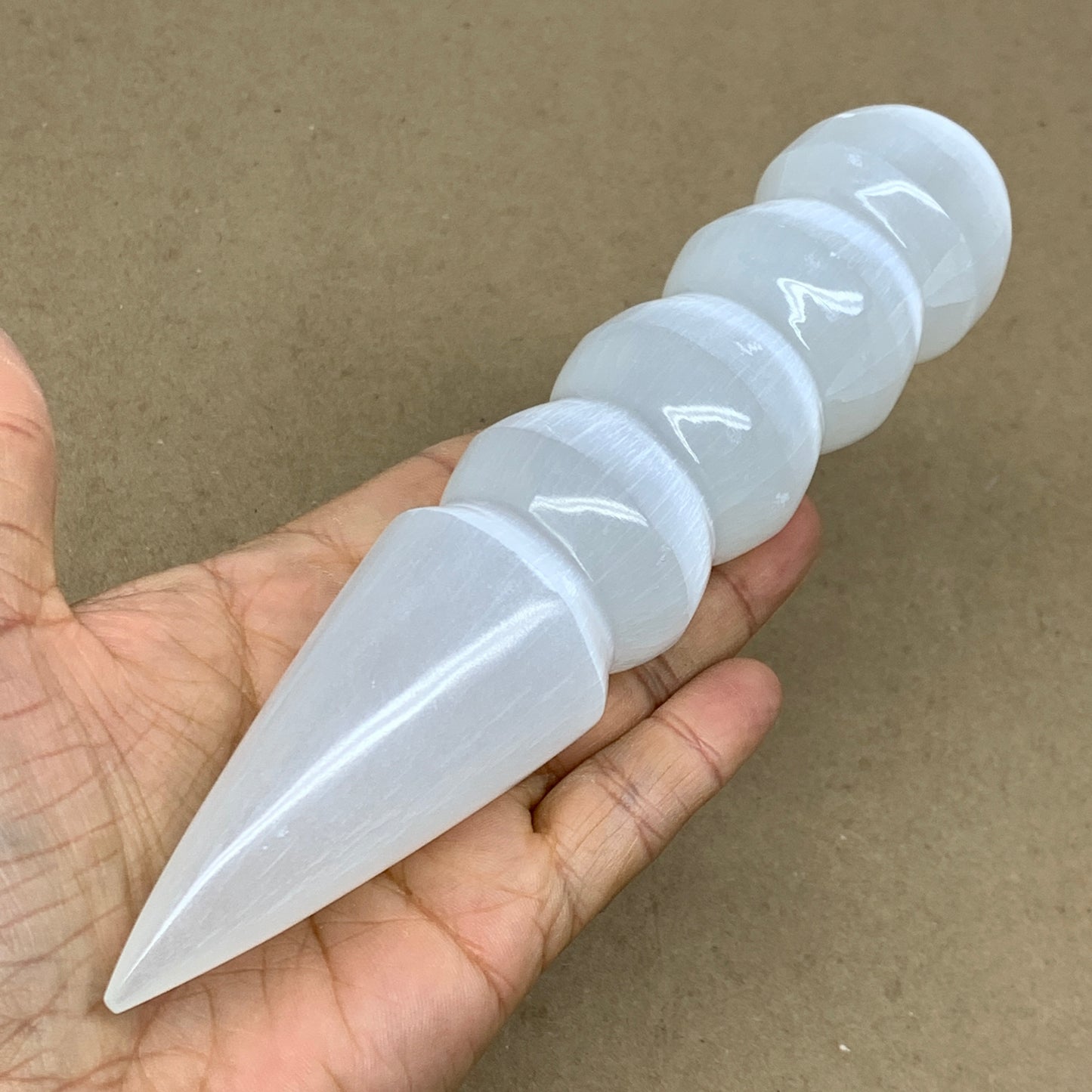0.79 1lbs.,7.5"x1.6", Large White Selenite Spiral Wand Crystal Point, B36588