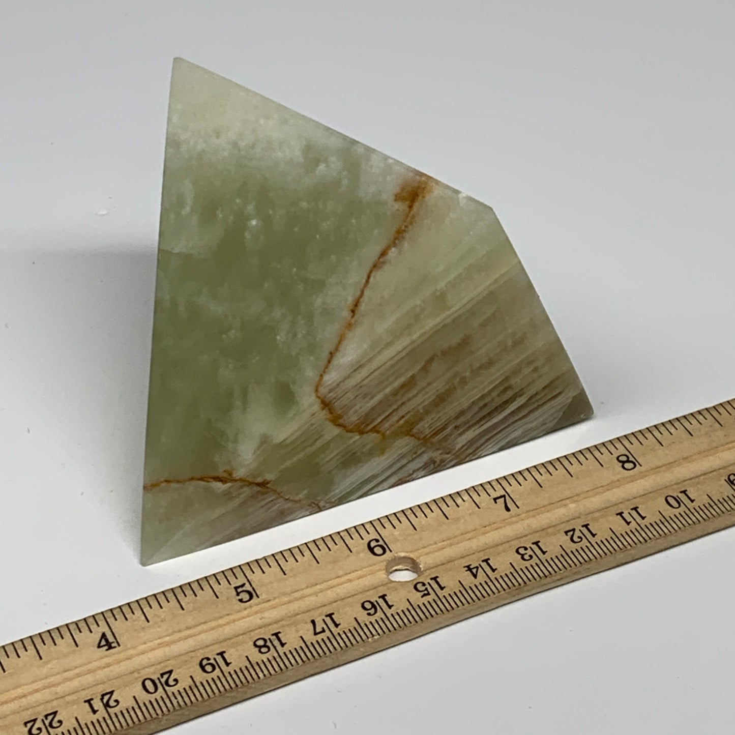 0.9 lbs, 3"x2.9"x2.9", Green Onyx Pyramid Gemstone Crystal, B32473