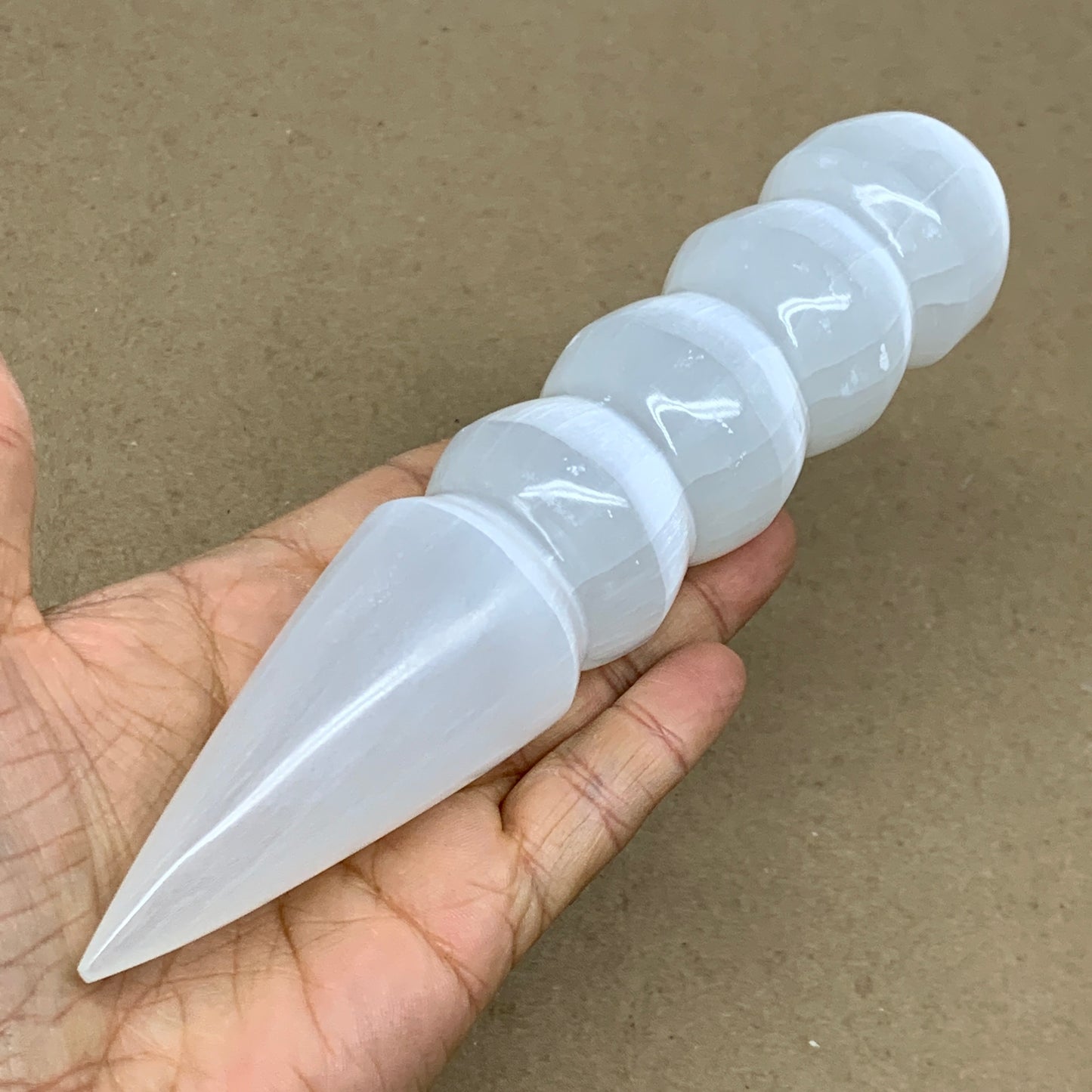 0.79 1lbs.,7.5"x1.6", Large White Selenite Spiral Wand Crystal Point, B36588