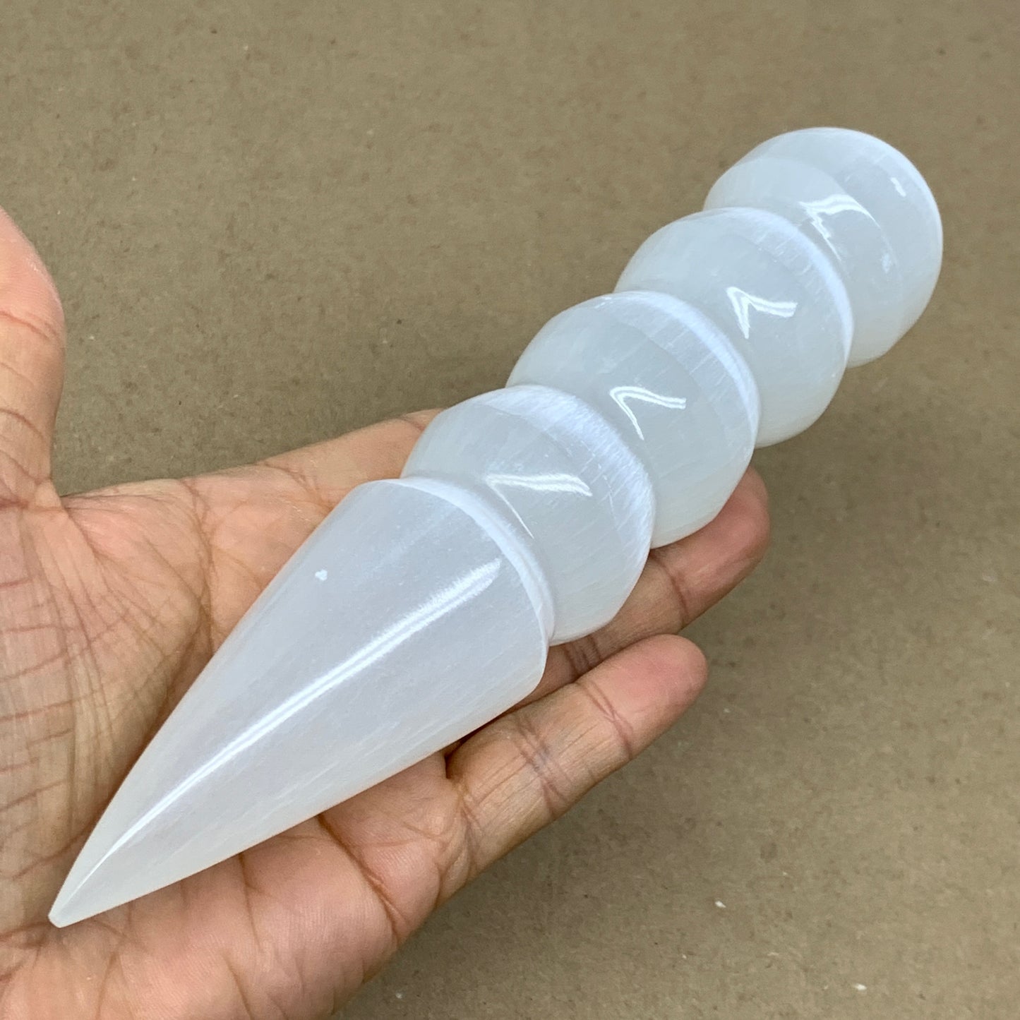 0.79 1lbs.,7.5"x1.6", Large White Selenite Spiral Wand Crystal Point, B36588