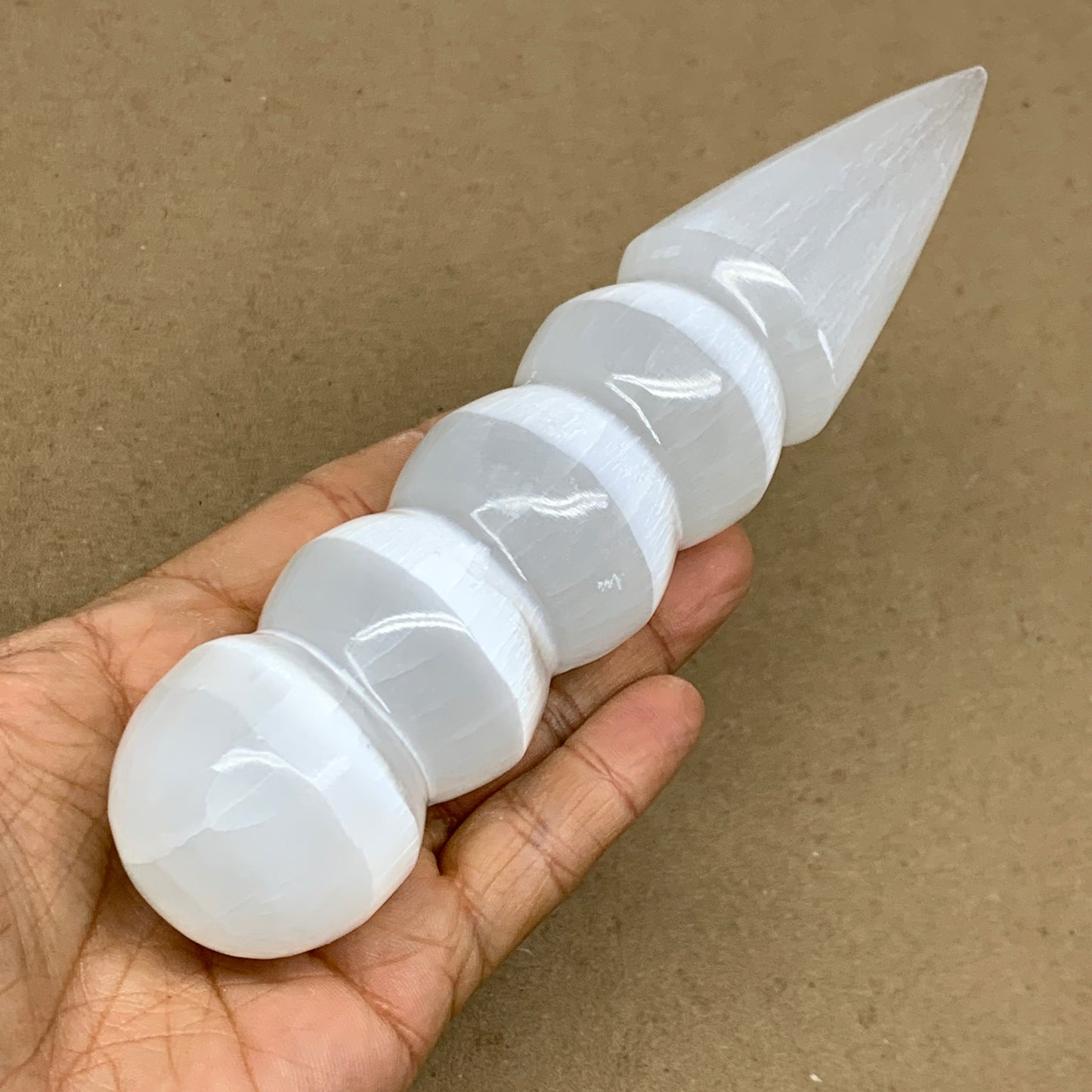0.79 1lbs.,7.5"x1.6", Large White Selenite Spiral Wand Crystal Point, B36588