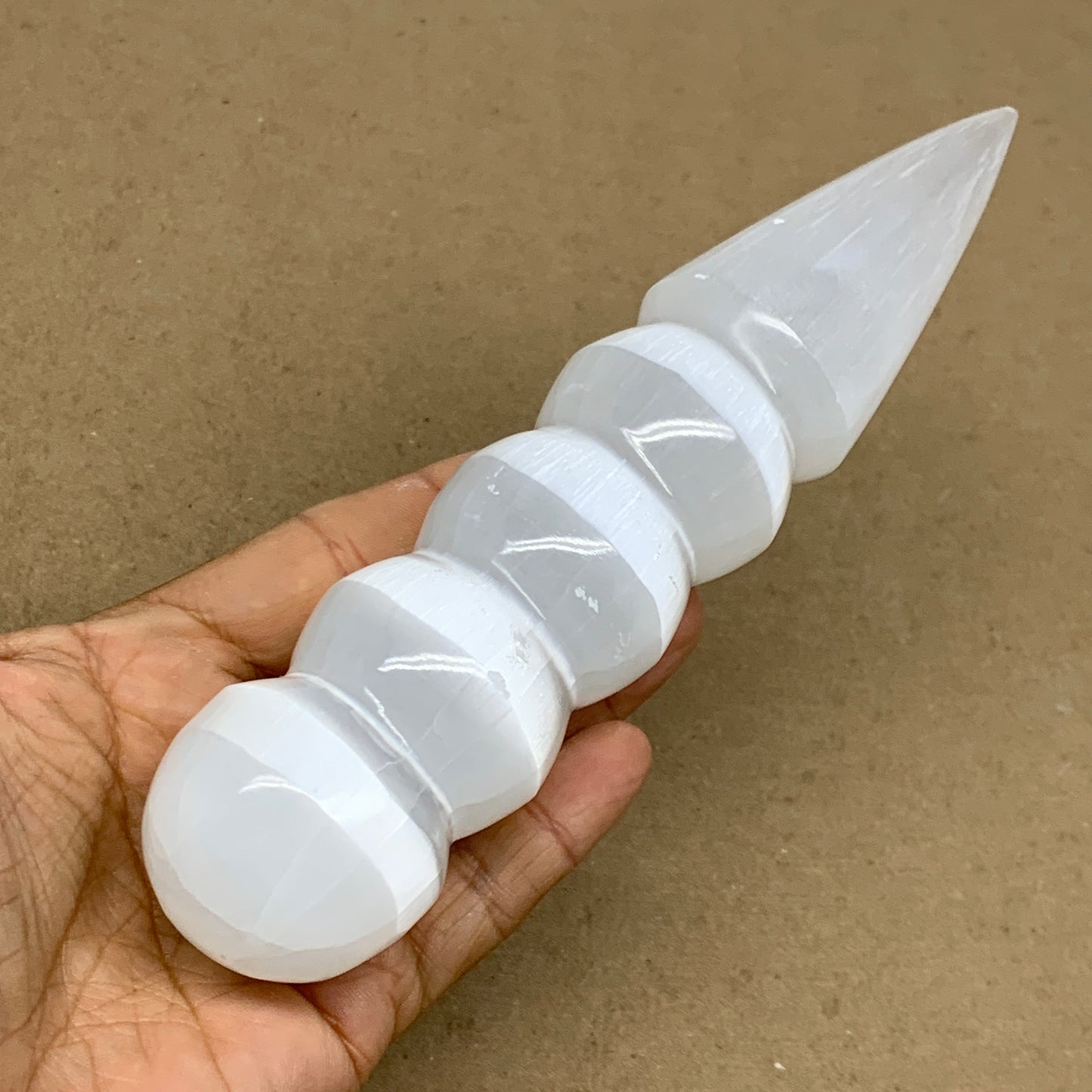 0.79 1lbs.,7.5"x1.6", Large White Selenite Spiral Wand Crystal Point, B36588
