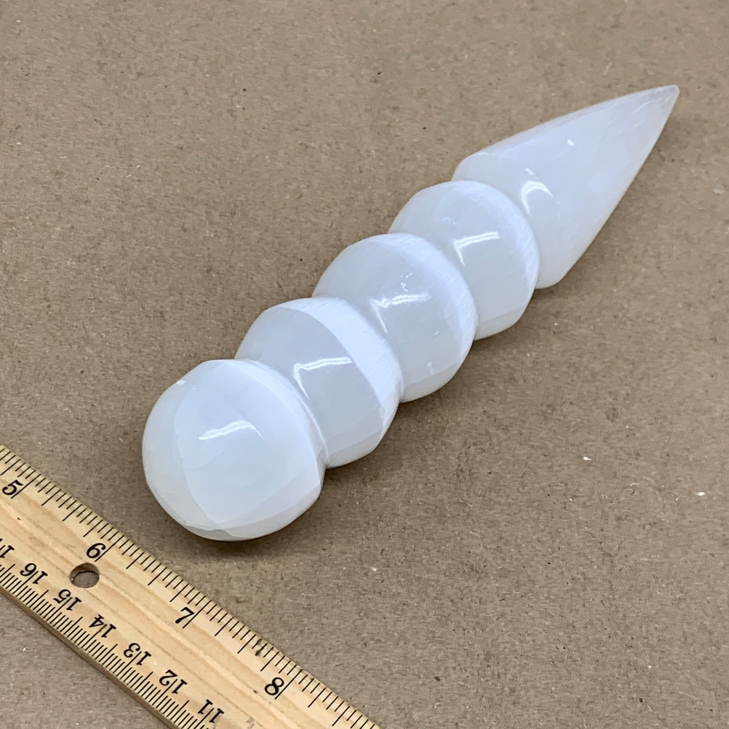 0.79 1lbs.,7.5"x1.6", Large White Selenite Spiral Wand Crystal Point, B36588