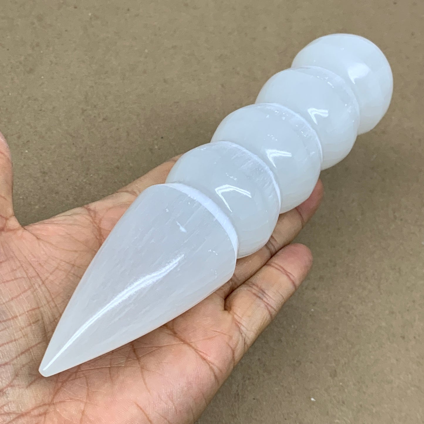 0.83 1lbs.,7.5"x1.6", Large White Selenite Spiral Wand Crystal Point, B36589