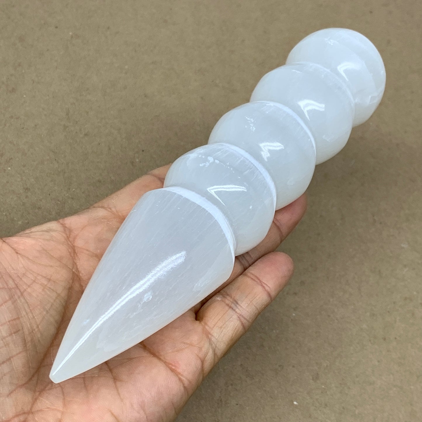 0.83 1lbs.,7.5"x1.6", Large White Selenite Spiral Wand Crystal Point, B36589