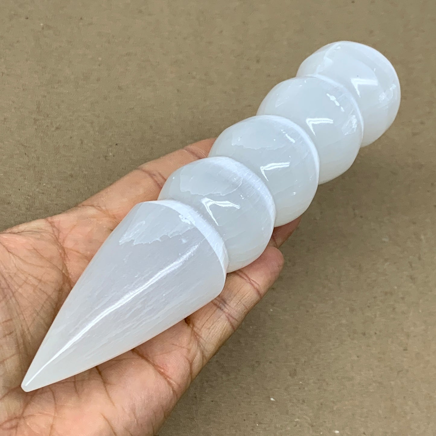 0.83 1lbs.,7.5"x1.6", Large White Selenite Spiral Wand Crystal Point, B36589