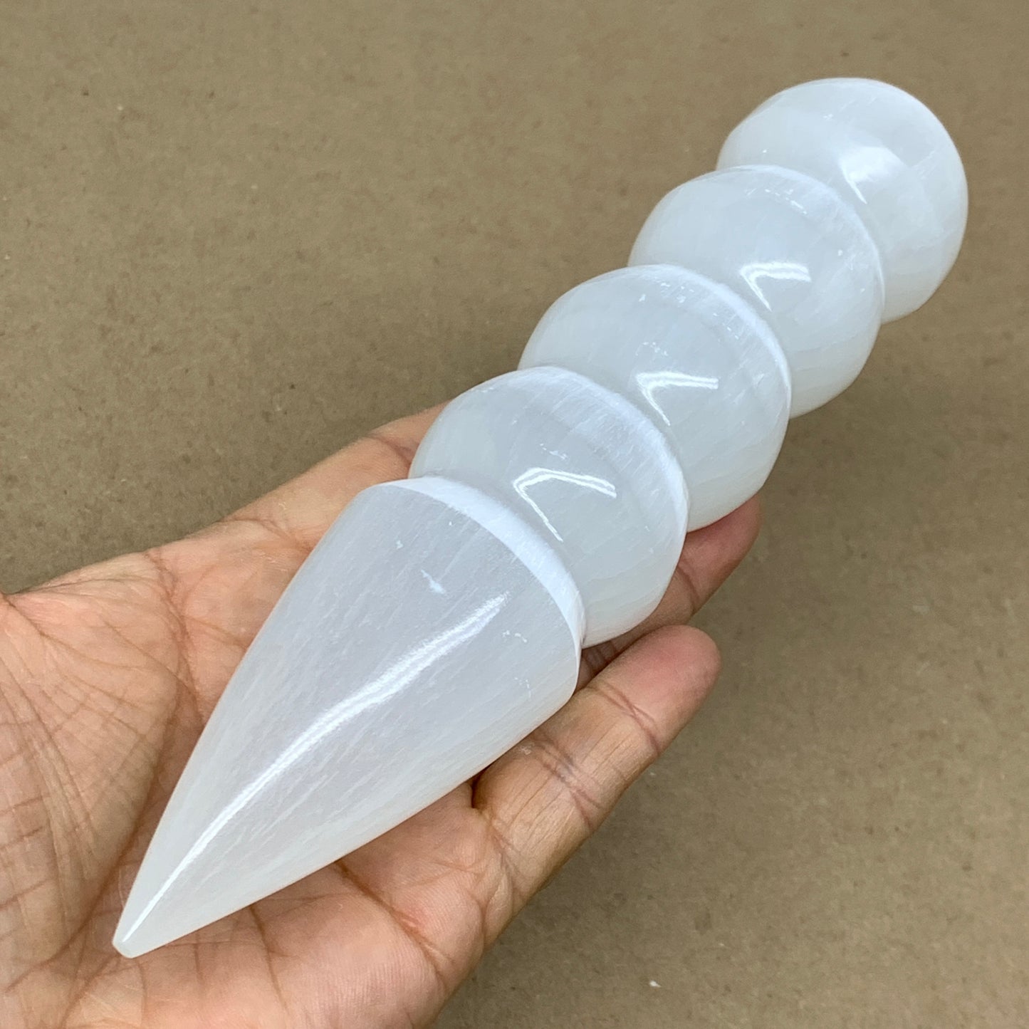 0.83 1lbs.,7.5"x1.6", Large White Selenite Spiral Wand Crystal Point, B36589