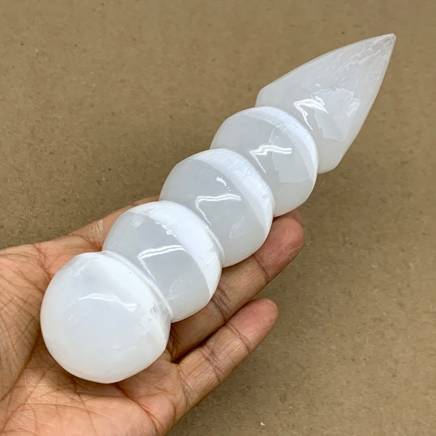 0.83 1lbs.,7.5"x1.6", Large White Selenite Spiral Wand Crystal Point, B36589