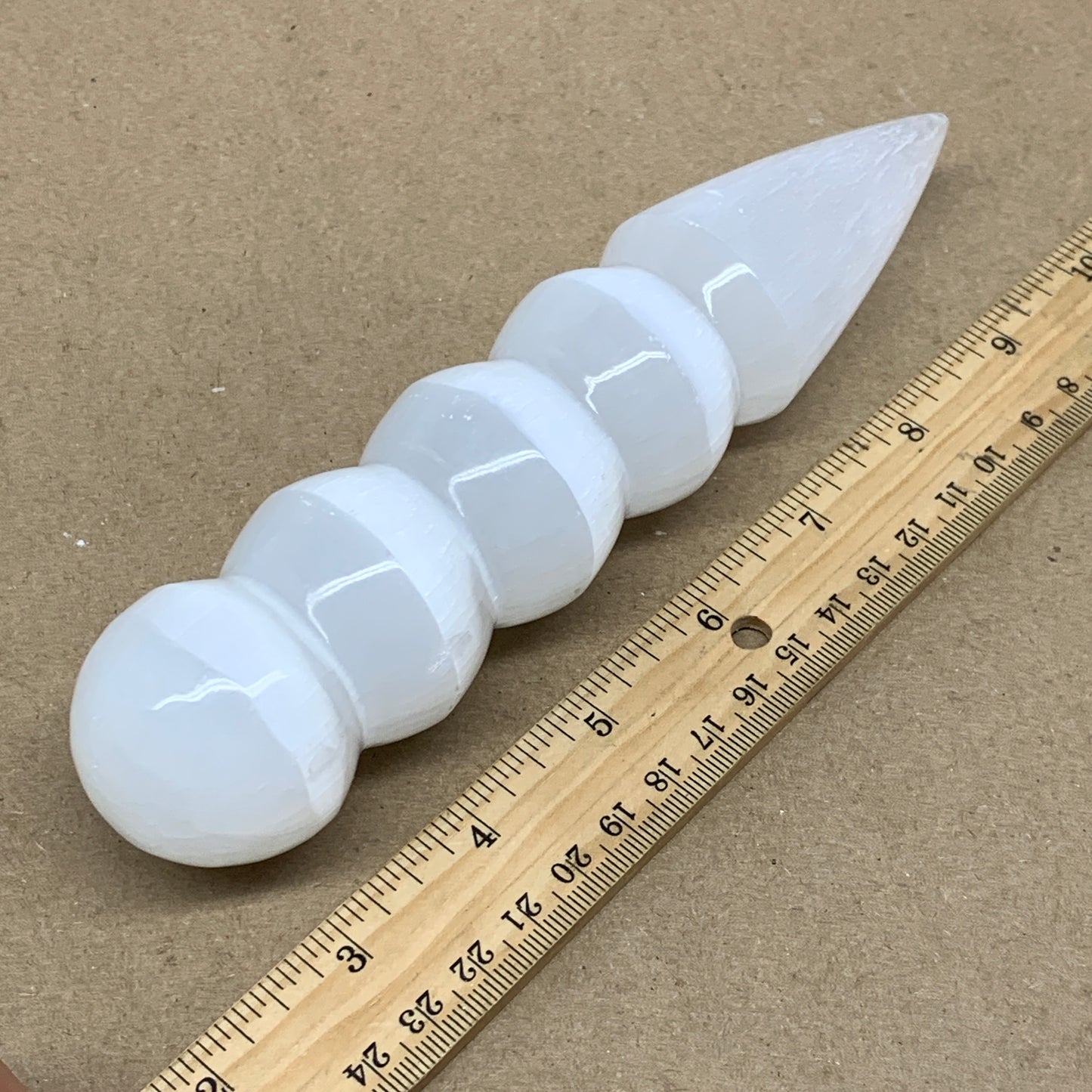 0.83 1lbs.,7.5"x1.6", Large White Selenite Spiral Wand Crystal Point, B36589