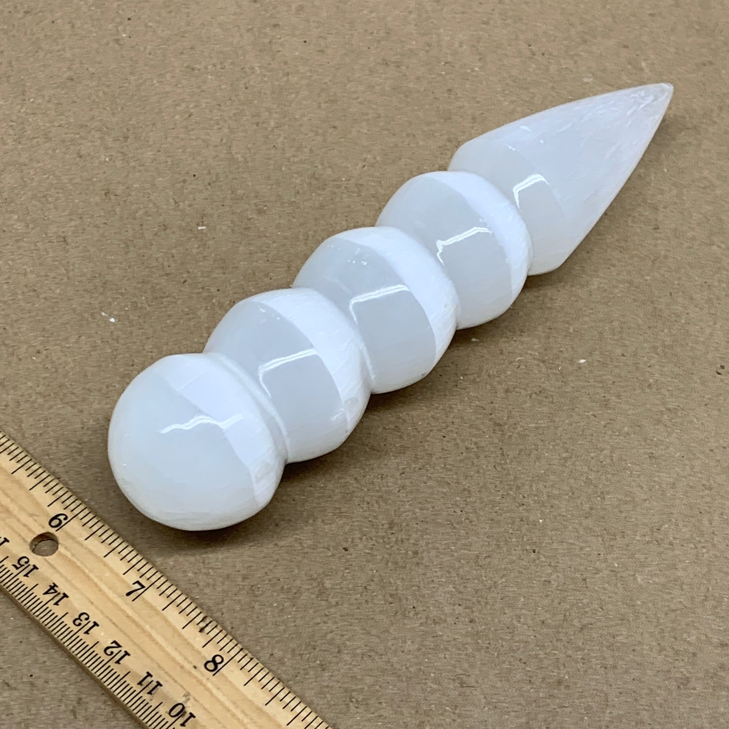 0.83 1lbs.,7.5"x1.6", Large White Selenite Spiral Wand Crystal Point, B36589