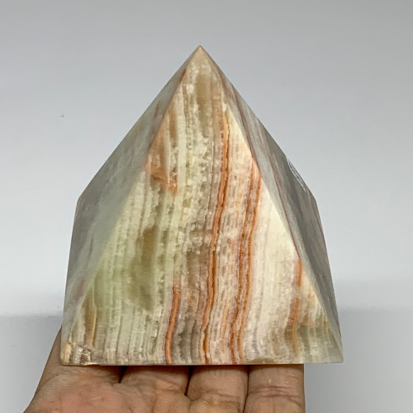 0.93 lbs, 3"x3"x3", Green Onyx Pyramid Gemstone Crystal, B32475
