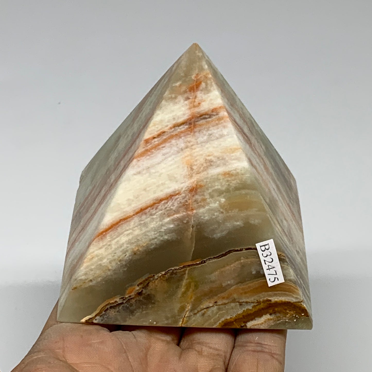 0.93 lbs, 3"x3"x3", Green Onyx Pyramid Gemstone Crystal, B32475