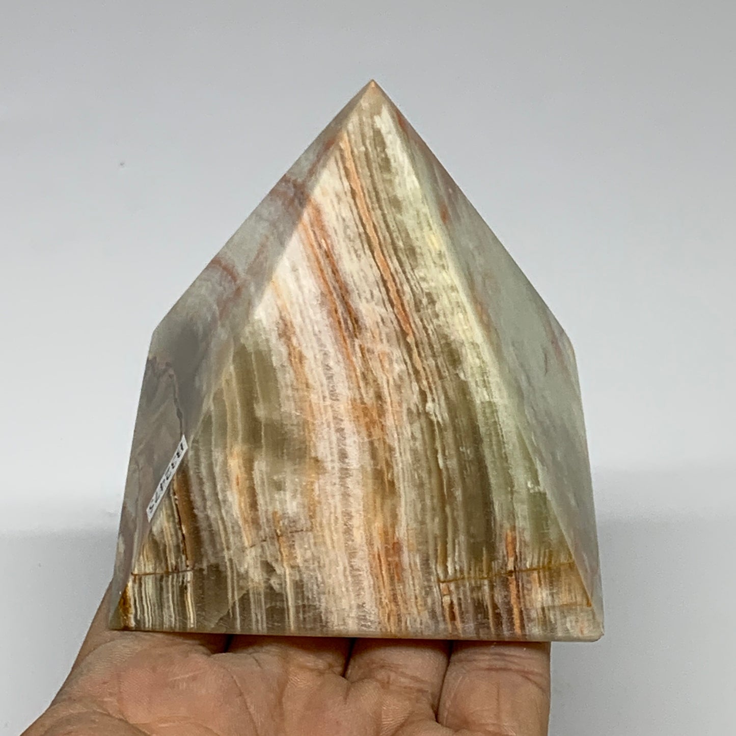 0.93 lbs, 3"x3"x3", Green Onyx Pyramid Gemstone Crystal, B32475