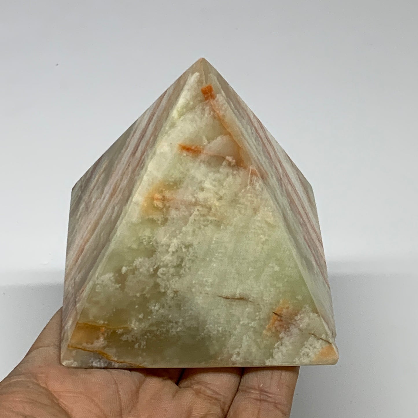 0.93 lbs, 3"x3"x3", Green Onyx Pyramid Gemstone Crystal, B32475
