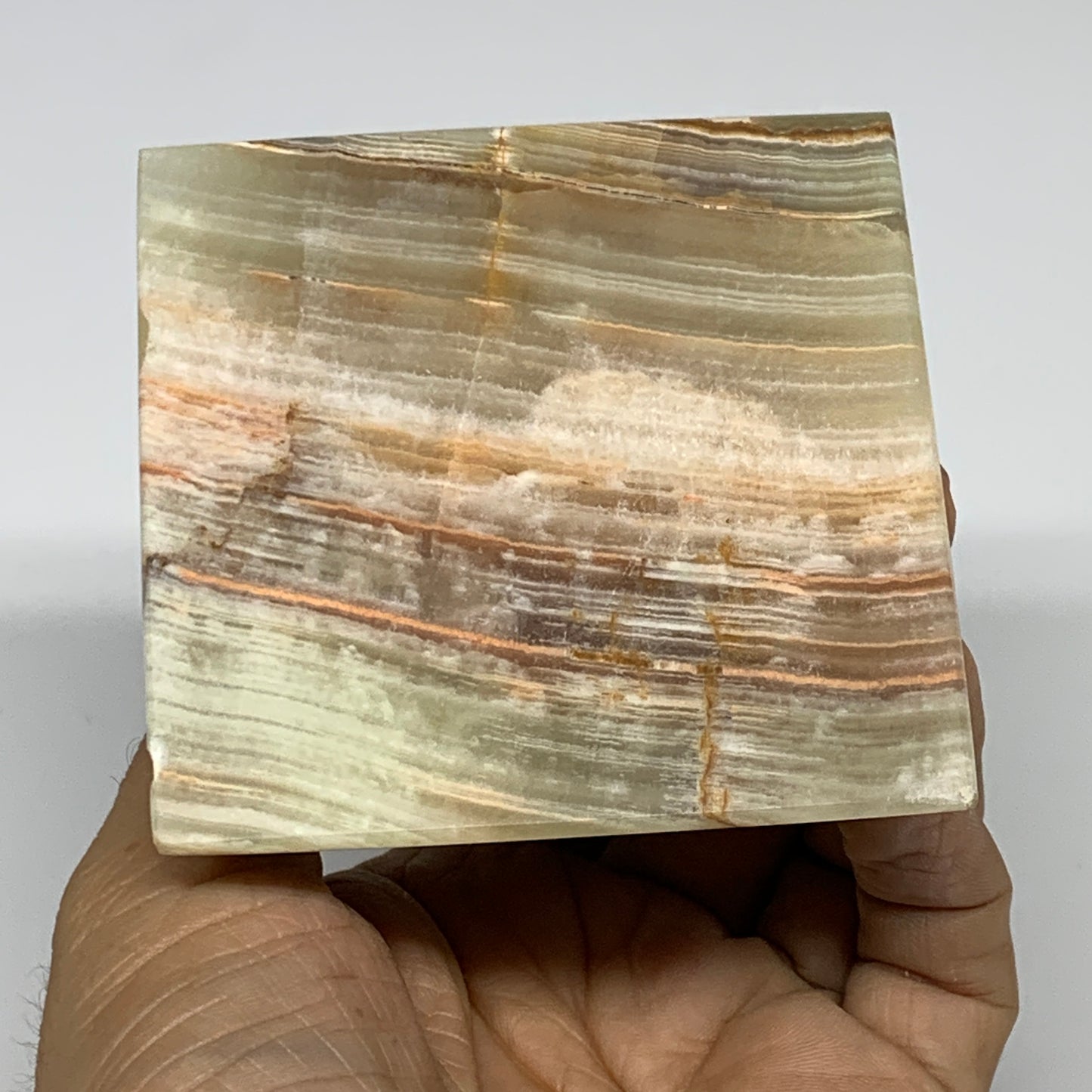 0.93 lbs, 3"x3"x3", Green Onyx Pyramid Gemstone Crystal, B32475