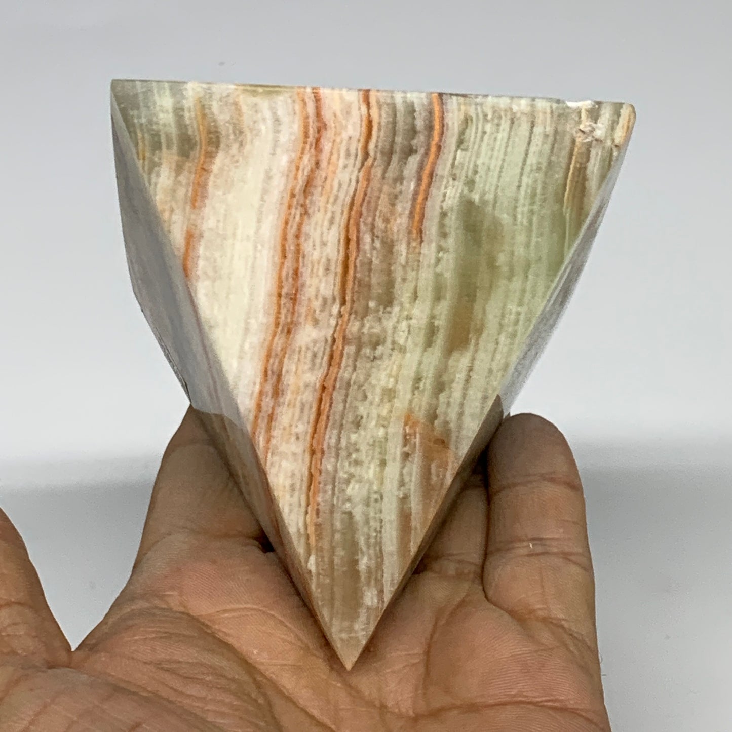 0.93 lbs, 3"x3"x3", Green Onyx Pyramid Gemstone Crystal, B32475