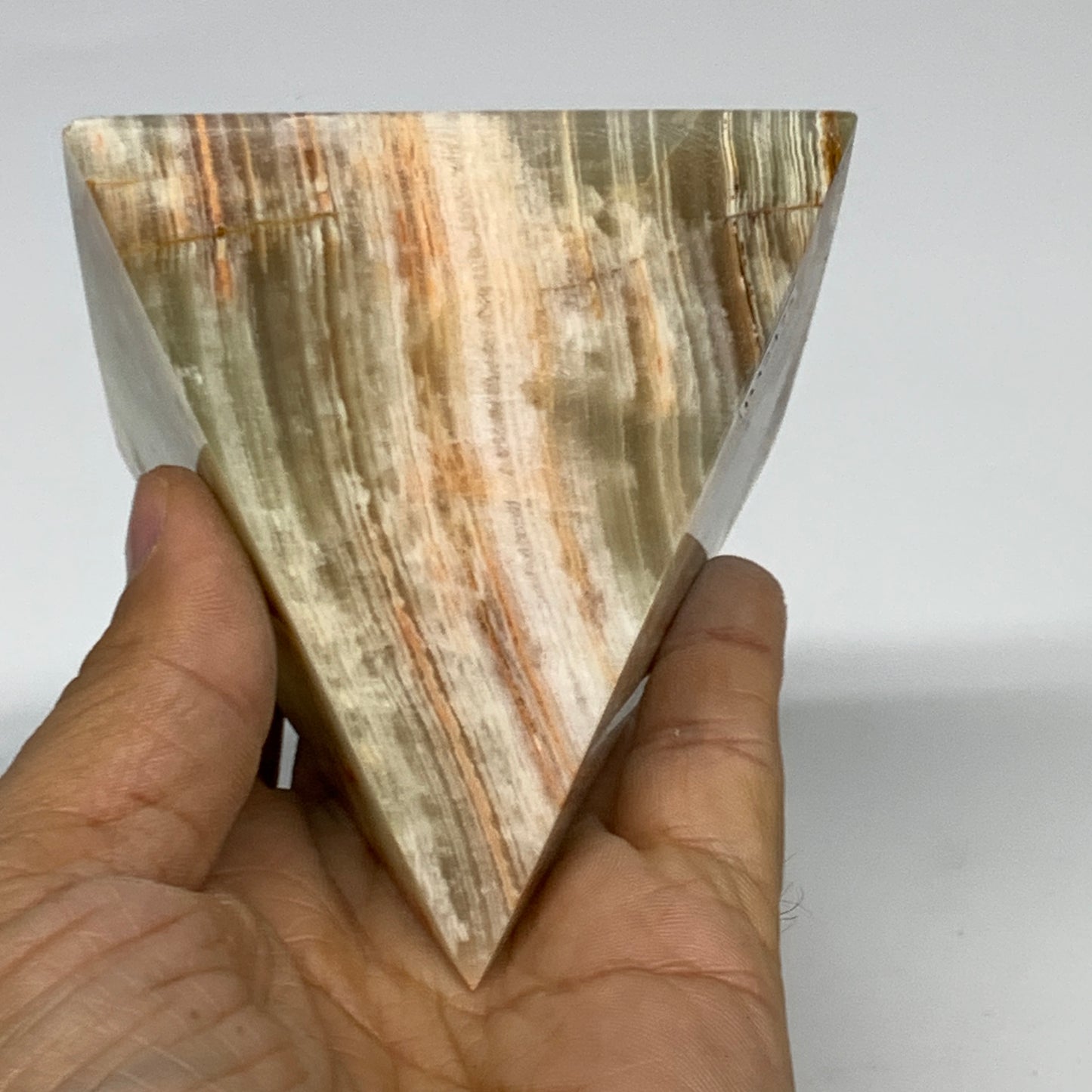 0.93 lbs, 3"x3"x3", Green Onyx Pyramid Gemstone Crystal, B32475