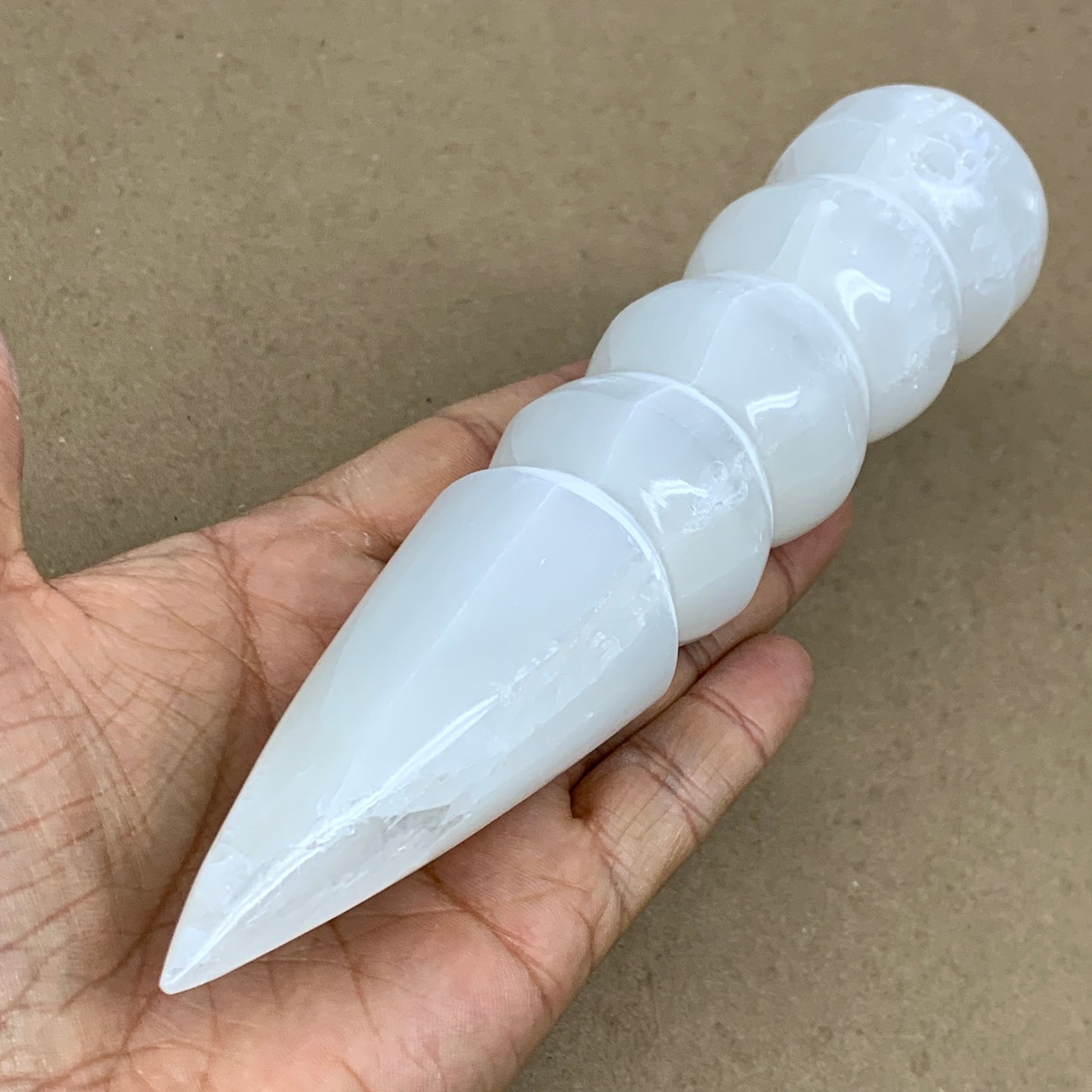 0.78 1lbs.,7.5"x1.7", Large White Selenite Spiral Wand Crystal Point, B36591