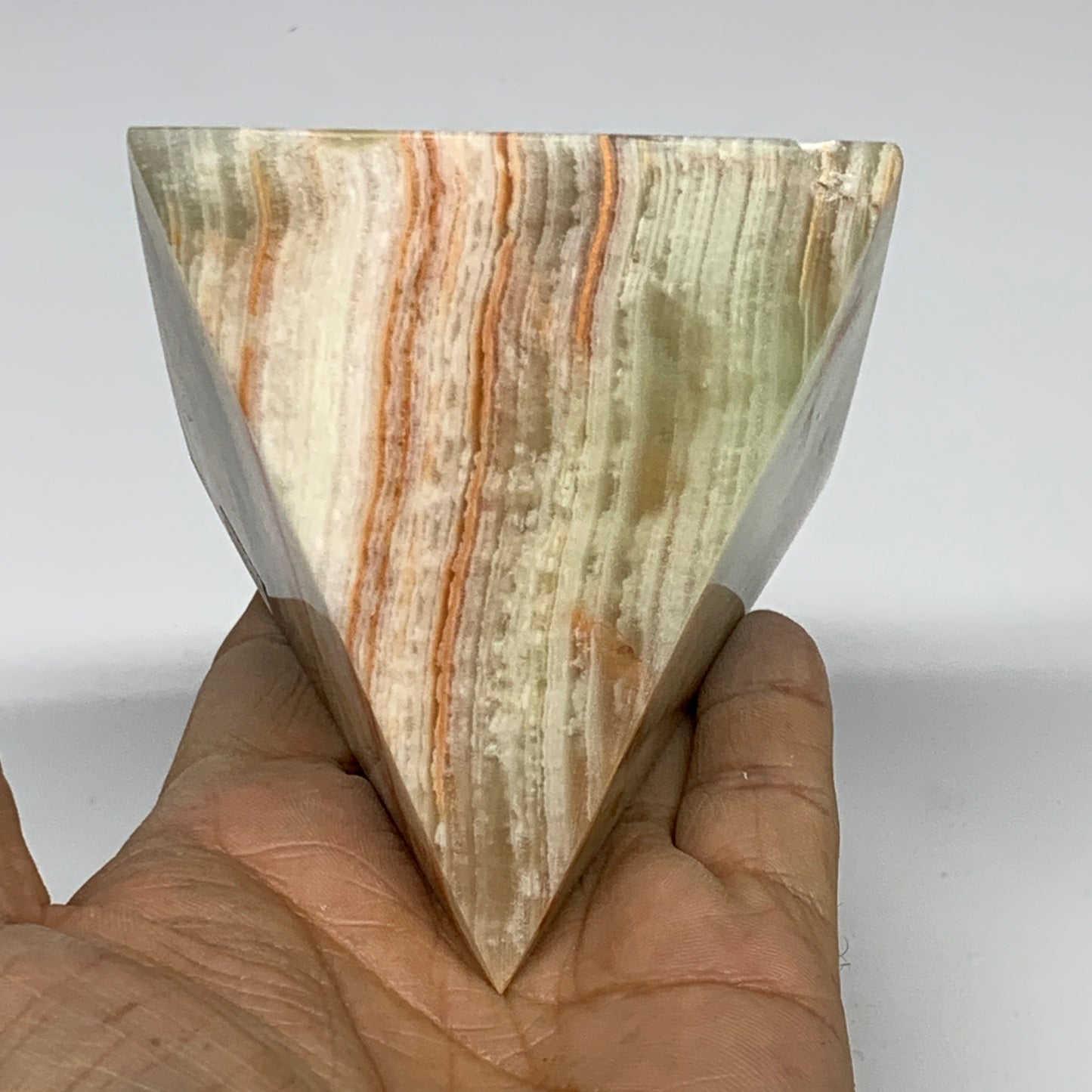 0.93 lbs, 3"x3"x3", Green Onyx Pyramid Gemstone Crystal, B32475