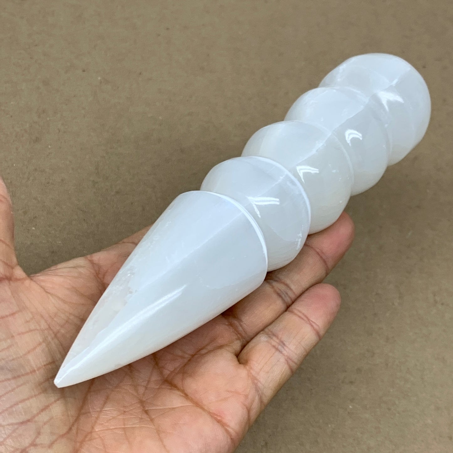 0.78 1lbs.,7.5"x1.7", Large White Selenite Spiral Wand Crystal Point, B36591