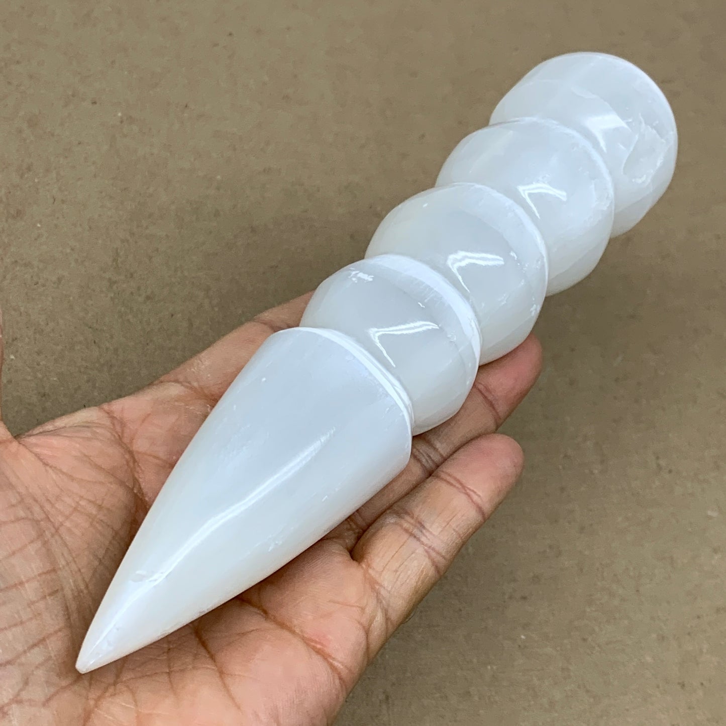 0.78 1lbs.,7.5"x1.7", Large White Selenite Spiral Wand Crystal Point, B36591