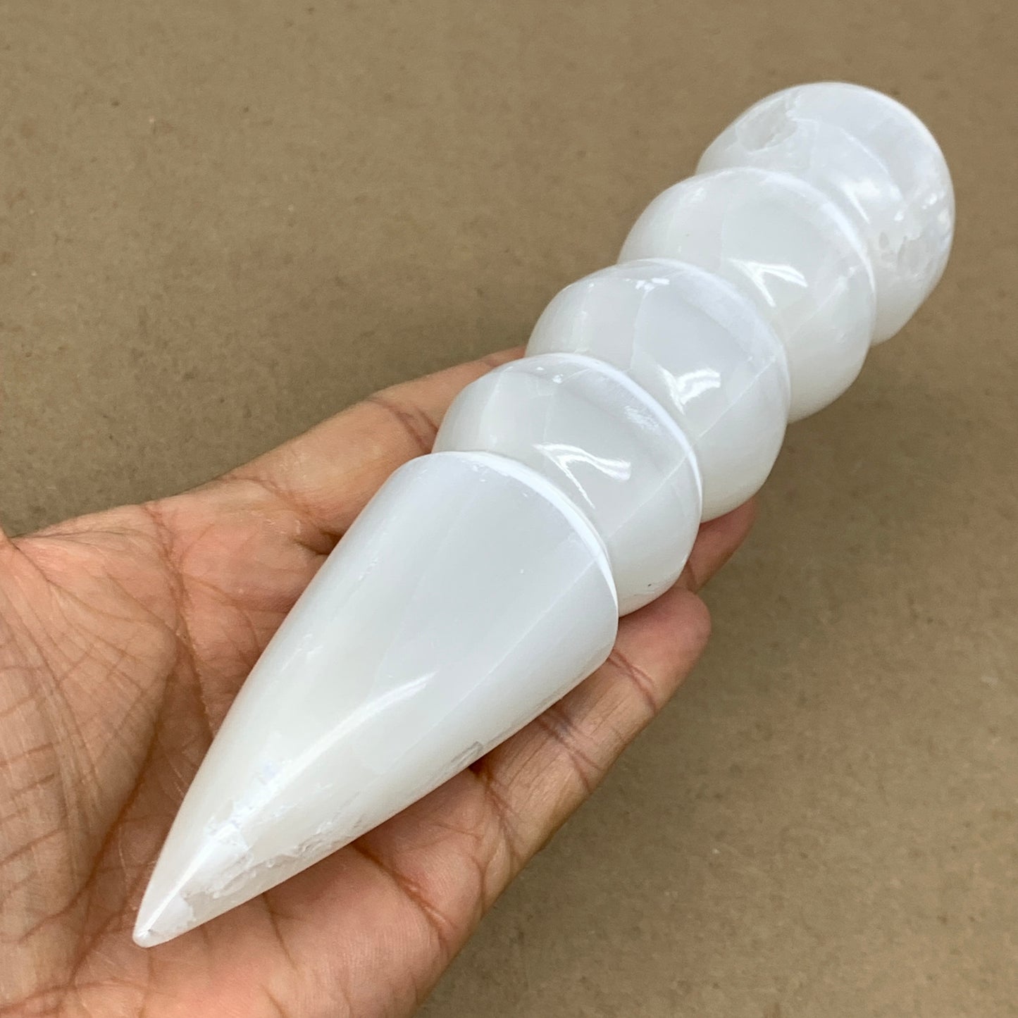 0.78 1lbs.,7.5"x1.7", Large White Selenite Spiral Wand Crystal Point, B36591