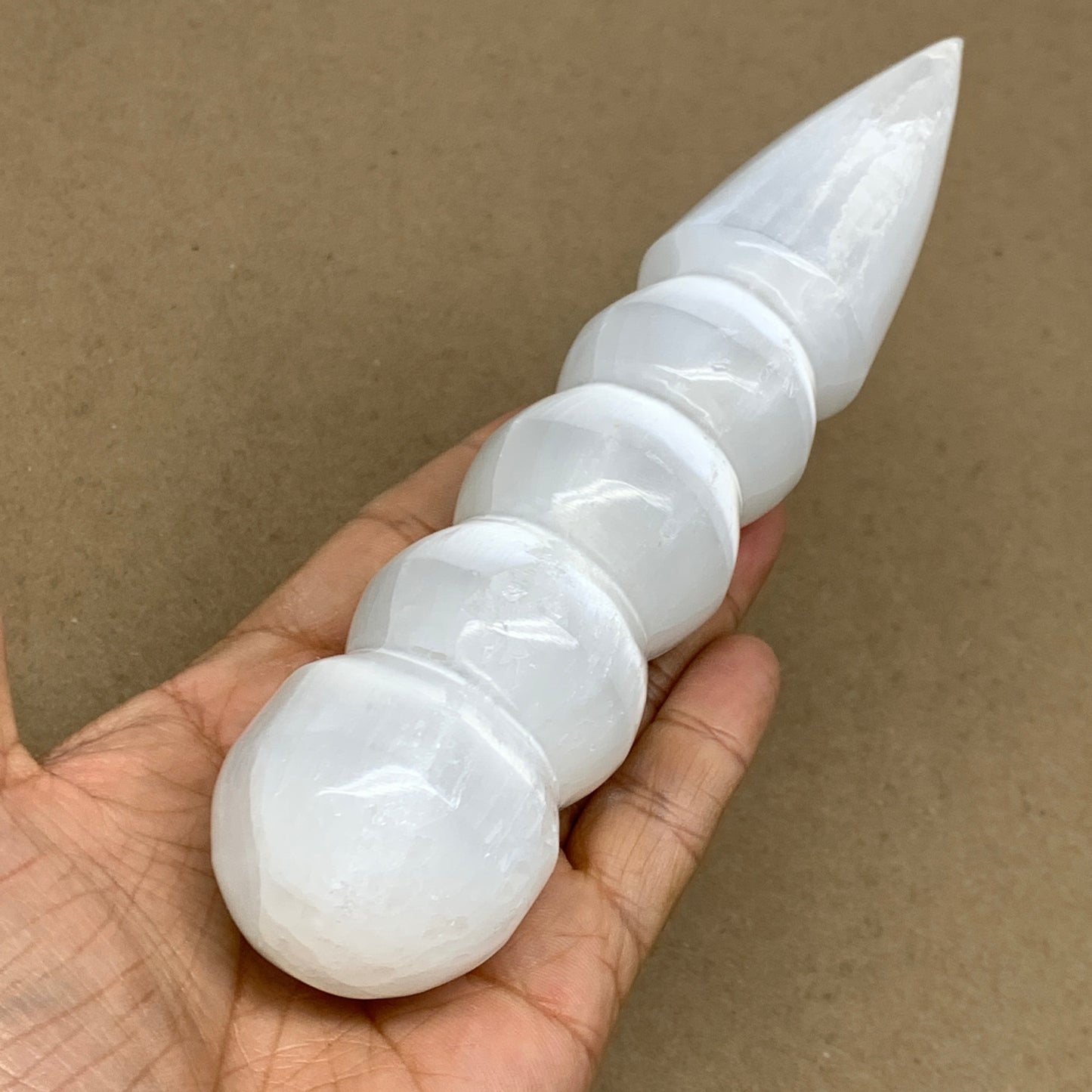0.78 1lbs.,7.5"x1.7", Large White Selenite Spiral Wand Crystal Point, B36591