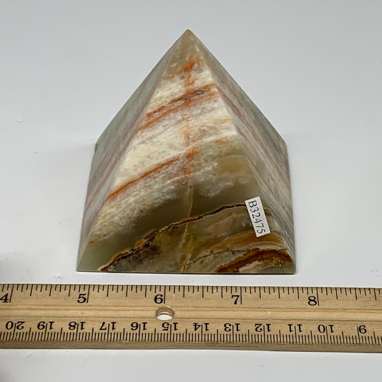 0.93 lbs, 3"x3"x3", Green Onyx Pyramid Gemstone Crystal, B32475