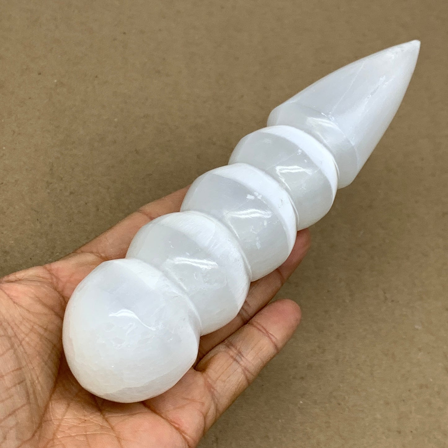 0.78 1lbs.,7.5"x1.7", Large White Selenite Spiral Wand Crystal Point, B36591