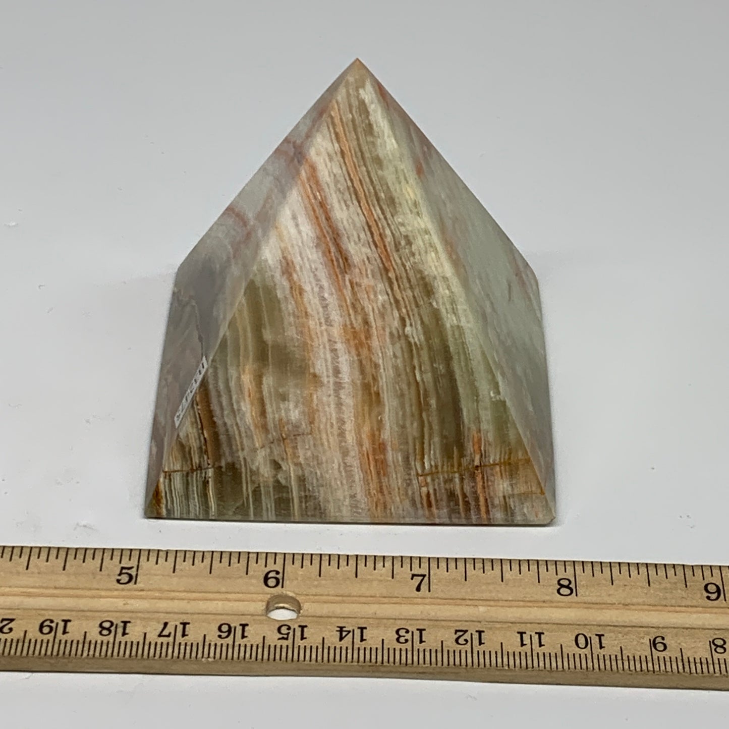 0.93 lbs, 3"x3"x3", Green Onyx Pyramid Gemstone Crystal, B32475