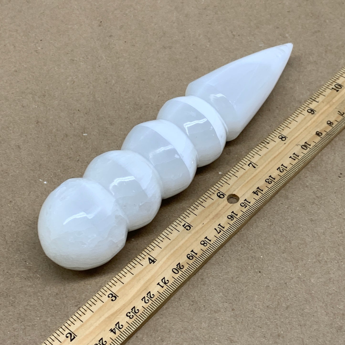 0.78 1lbs.,7.5"x1.7", Large White Selenite Spiral Wand Crystal Point, B36591