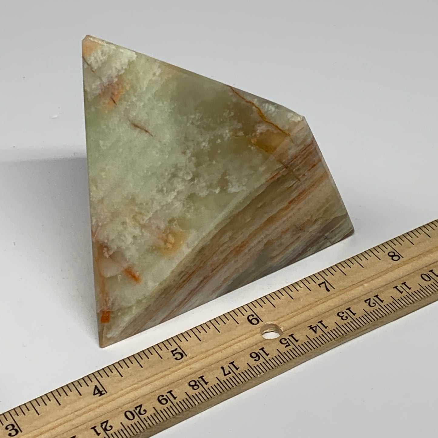 0.93 lbs, 3"x3"x3", Green Onyx Pyramid Gemstone Crystal, B32475
