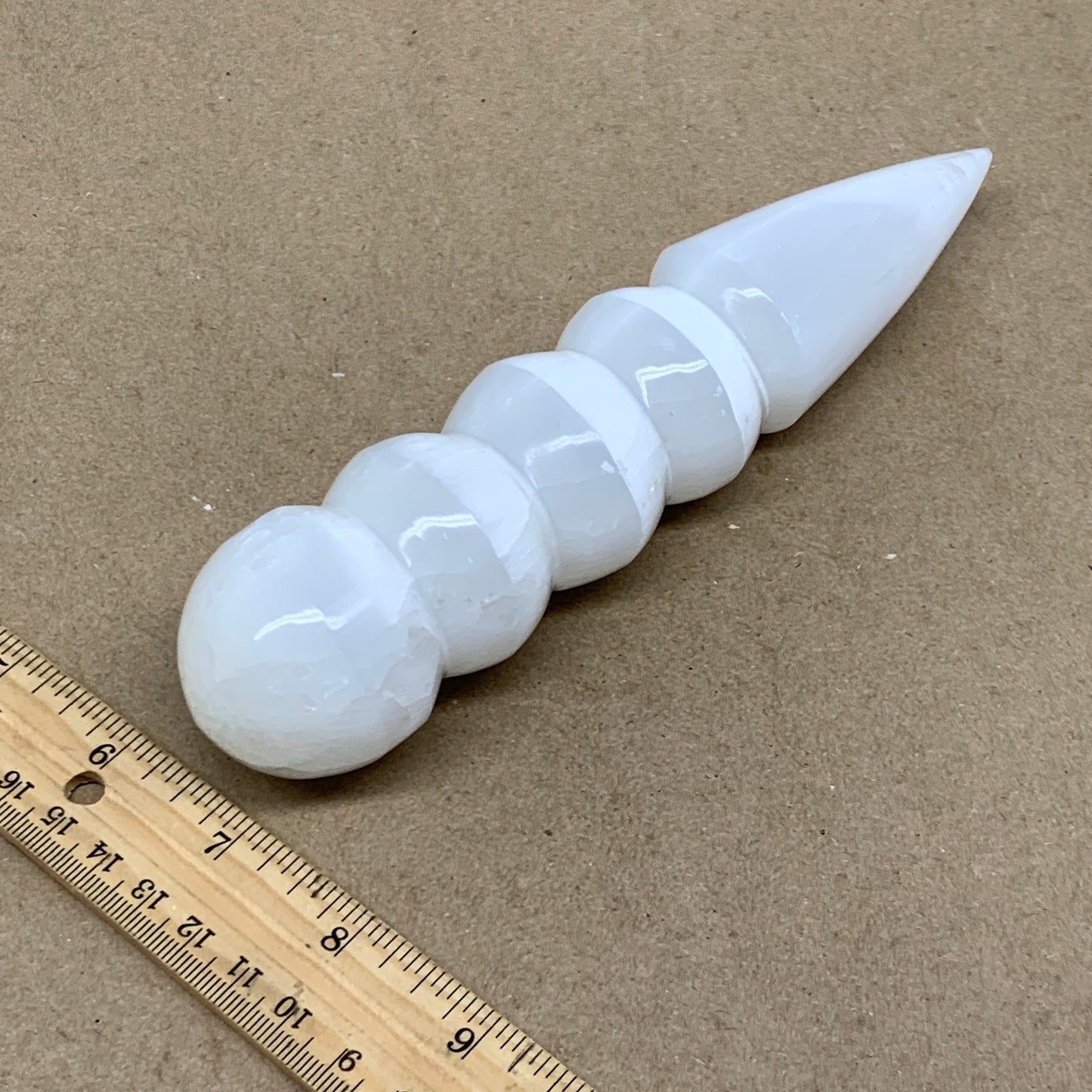 0.78 1lbs.,7.5"x1.7", Large White Selenite Spiral Wand Crystal Point, B36591