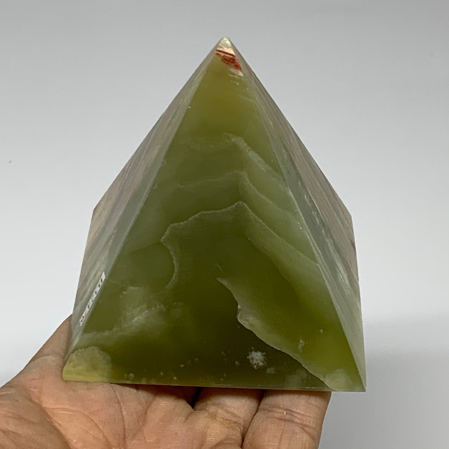 0.82 lbs, 2.8"x2.8"x2.8", Green Onyx Pyramid Gemstone Crystal, B32476