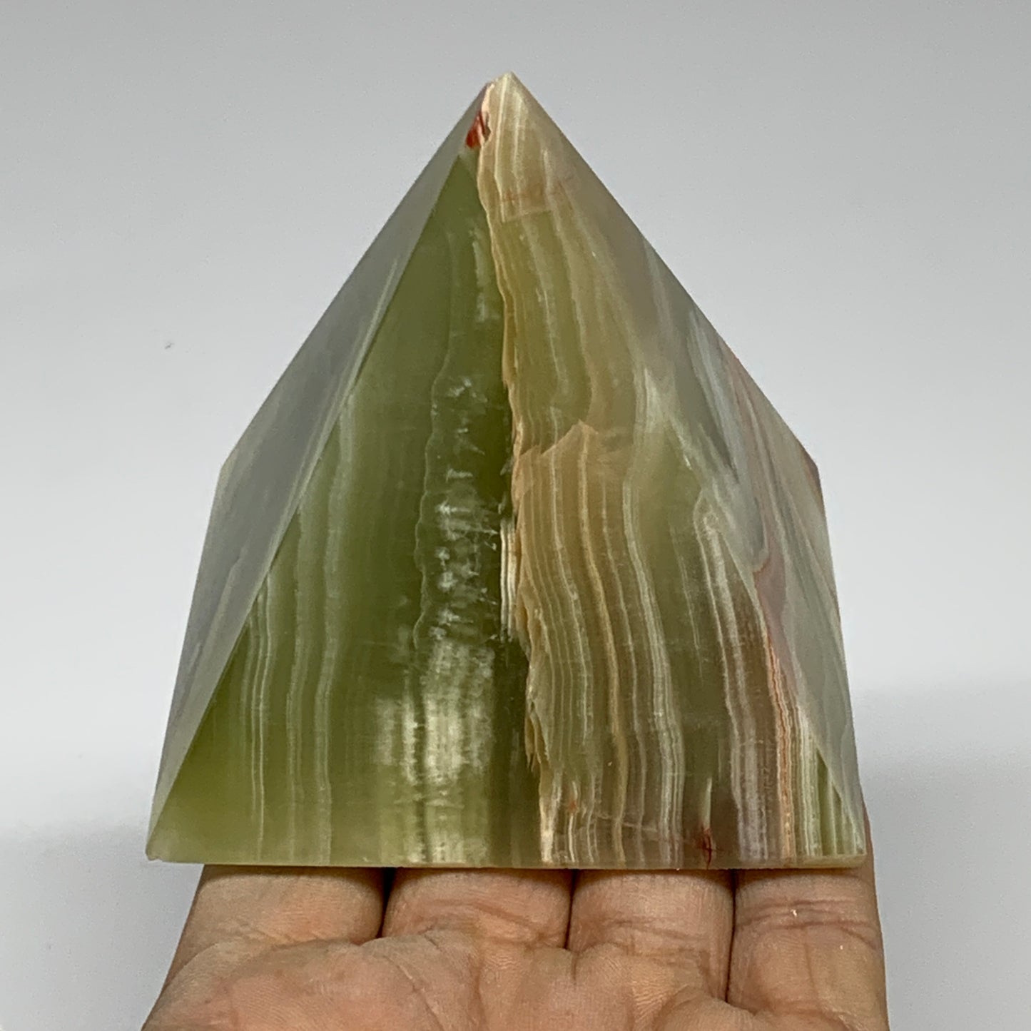 0.82 lbs, 2.8"x2.8"x2.8", Green Onyx Pyramid Gemstone Crystal, B32476