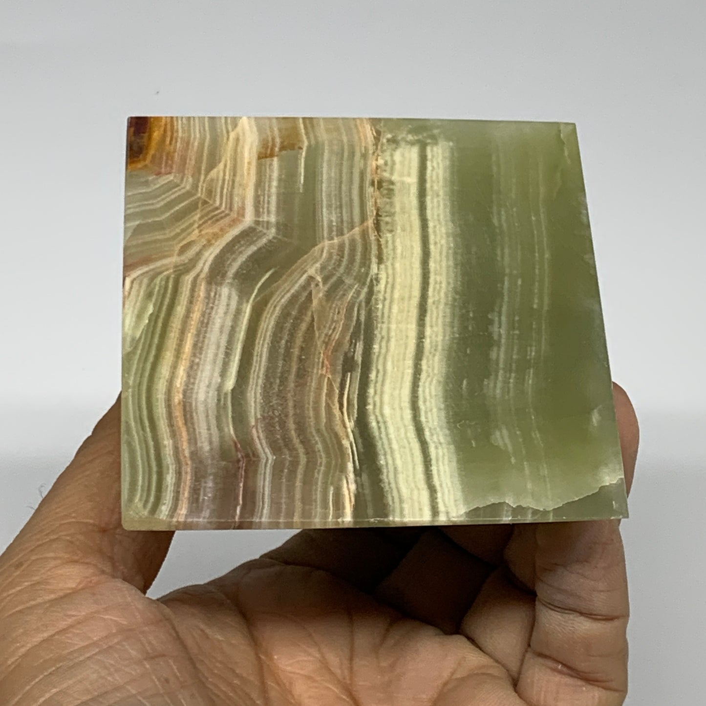 0.82 lbs, 2.8"x2.8"x2.8", Green Onyx Pyramid Gemstone Crystal, B32476