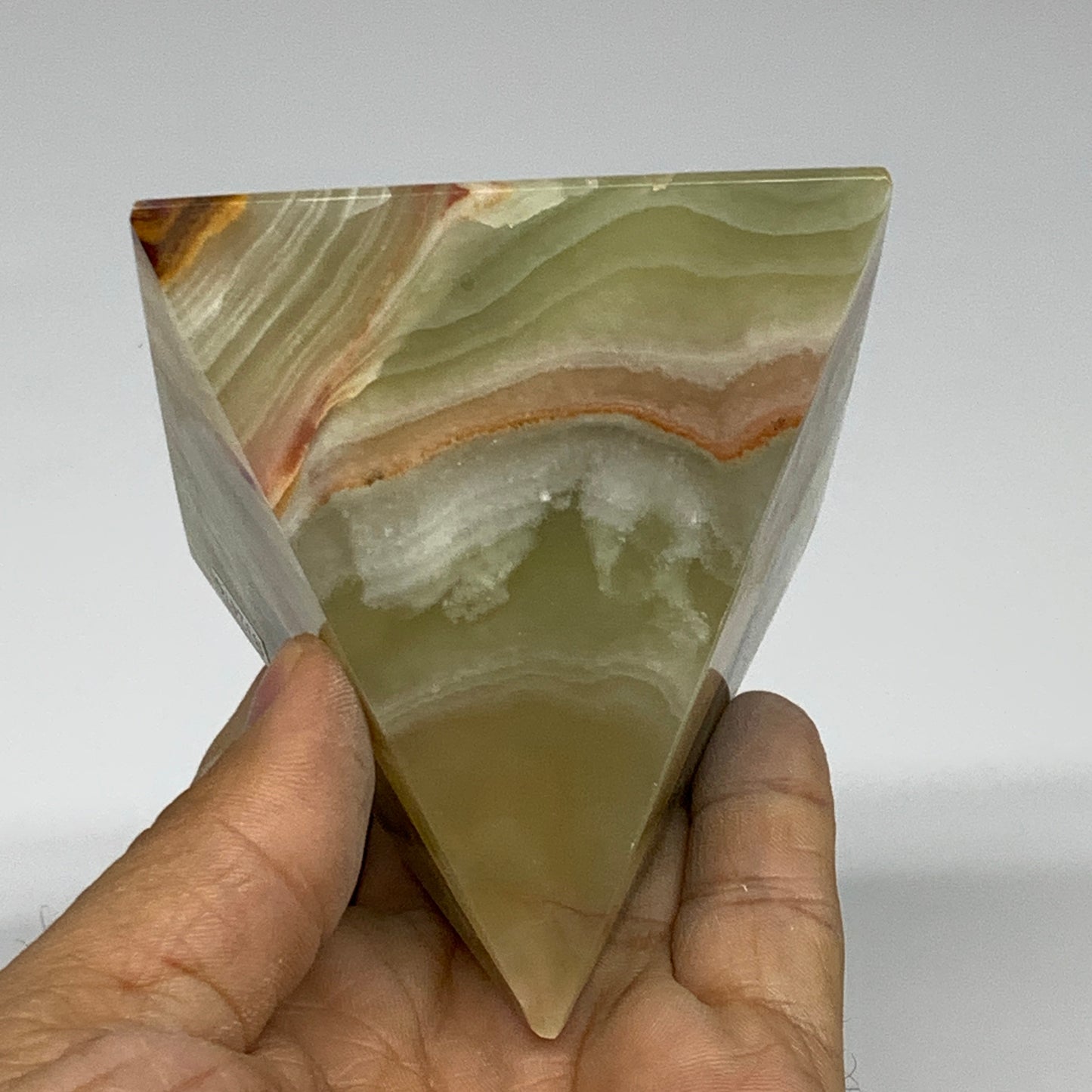 0.82 lbs, 2.8"x2.8"x2.8", Green Onyx Pyramid Gemstone Crystal, B32476