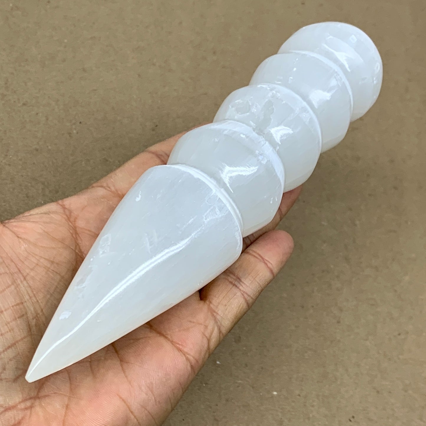 0.88 1lbs.,7.5"x1.7", Large White Selenite Spiral Wand Crystal Point