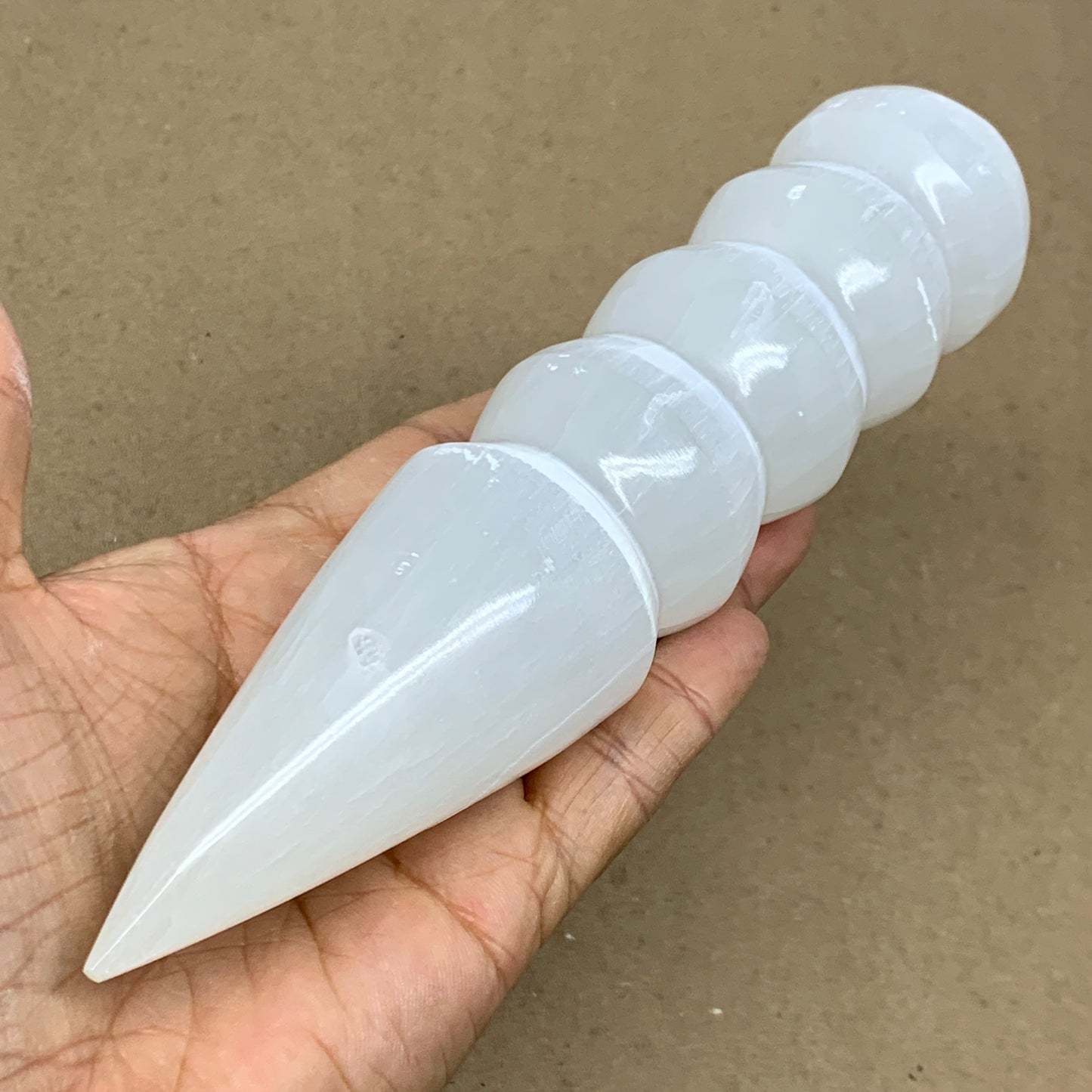 0.88 1lbs.,7.5"x1.7", Large White Selenite Spiral Wand Crystal Point