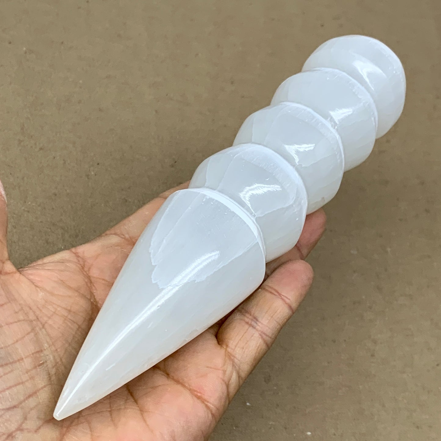0.88 1lbs.,7.5"x1.7", Large White Selenite Spiral Wand Crystal Point
