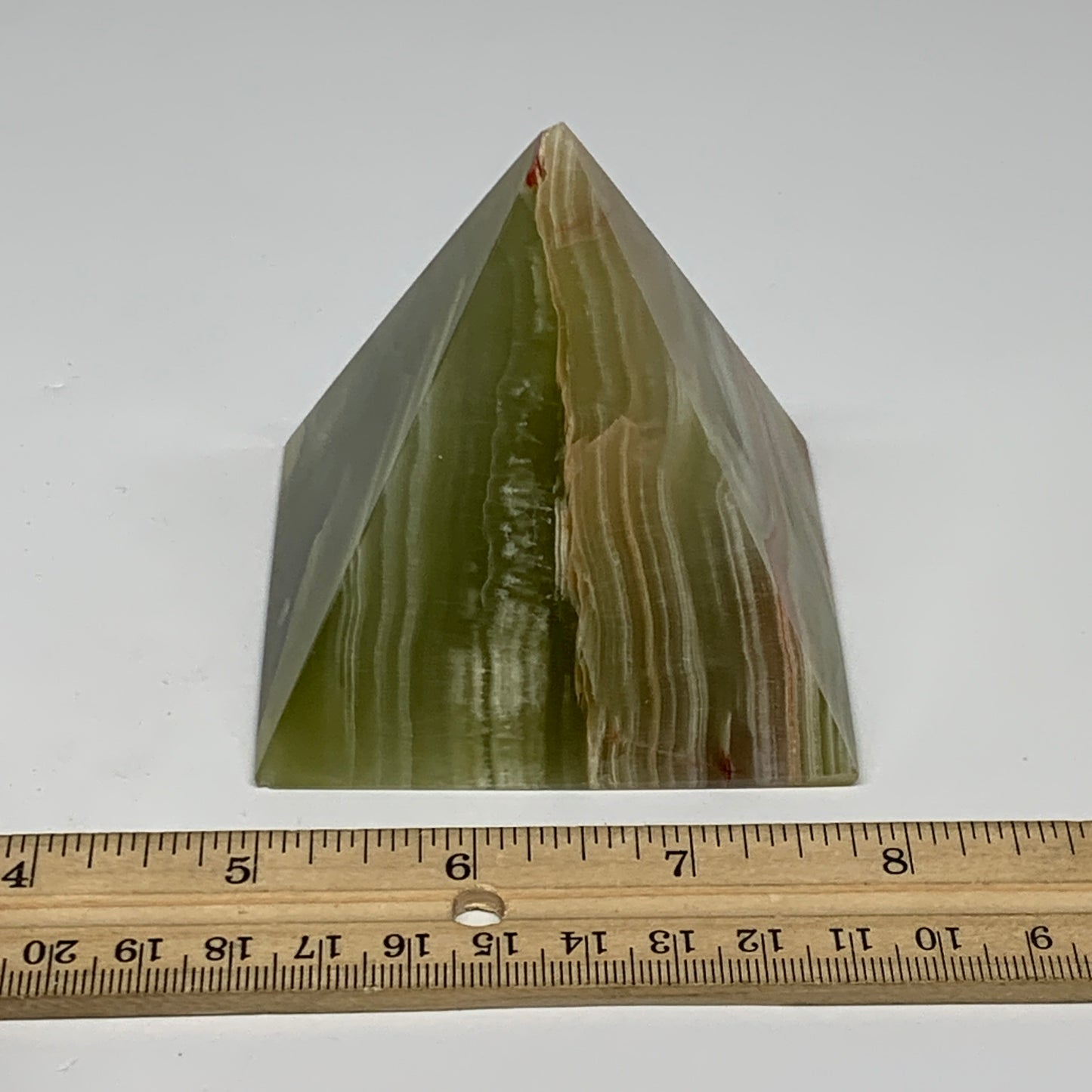 0.82 lbs, 2.8"x2.8"x2.8", Green Onyx Pyramid Gemstone Crystal, B32476