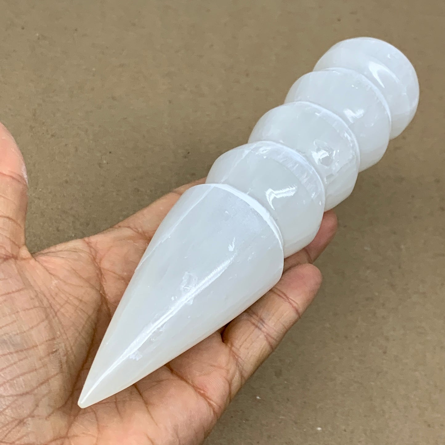 0.88 1lbs.,7.5"x1.7", Large White Selenite Spiral Wand Crystal Point