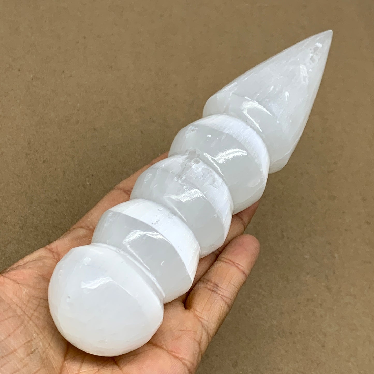 0.88 1lbs.,7.5"x1.7", Large White Selenite Spiral Wand Crystal Point