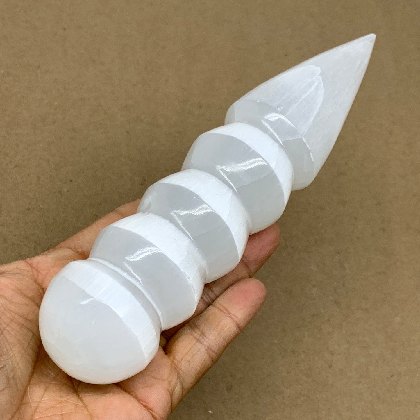 0.88 1lbs.,7.5"x1.7", Large White Selenite Spiral Wand Crystal Point