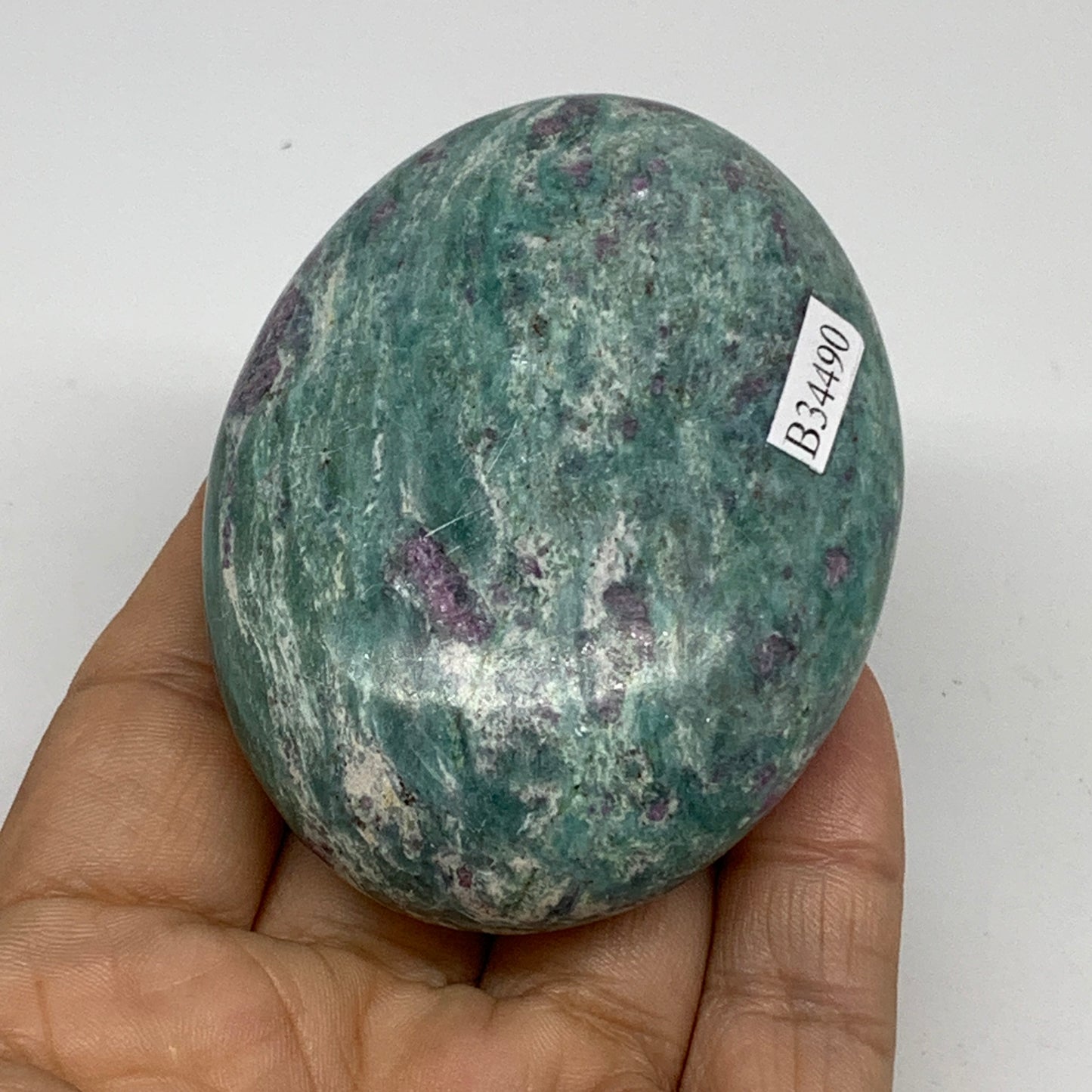 174.2g, 2.9"x2.2"x1", Natural Ruby Zoisite Palm-Stone Gemstone, B34490
