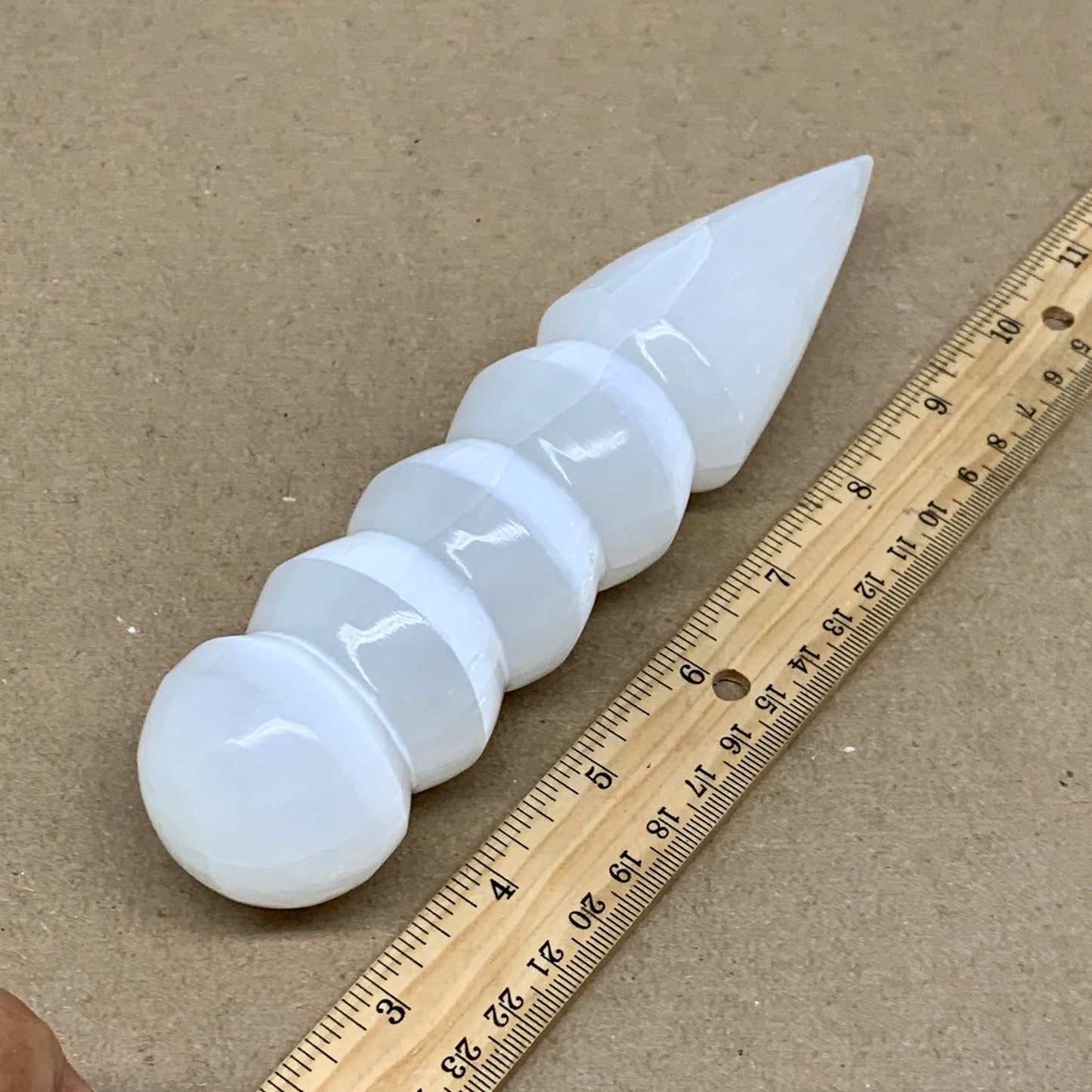 0.88 1lbs.,7.5"x1.7", Large White Selenite Spiral Wand Crystal Point