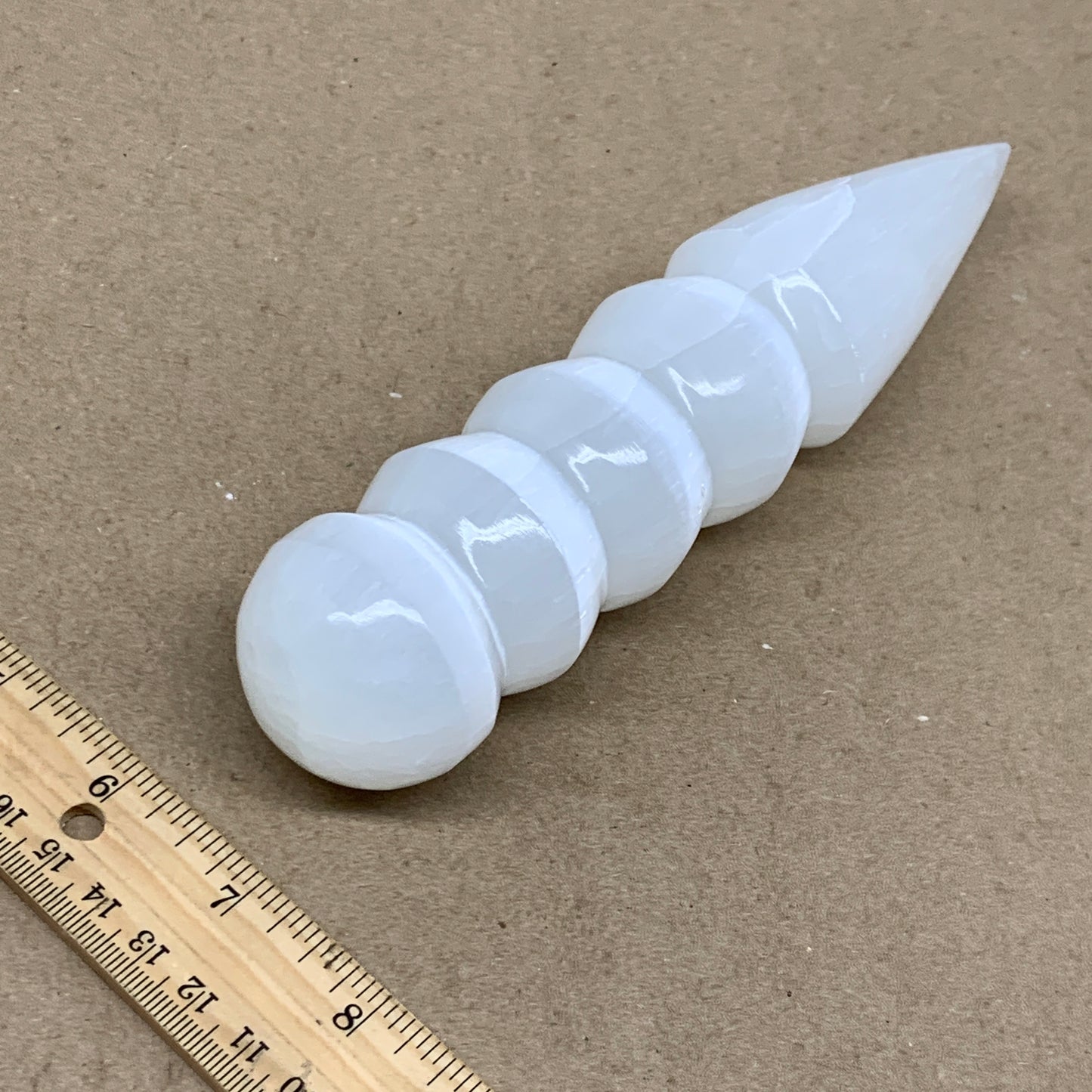 0.88 1lbs.,7.5"x1.7", Large White Selenite Spiral Wand Crystal Point