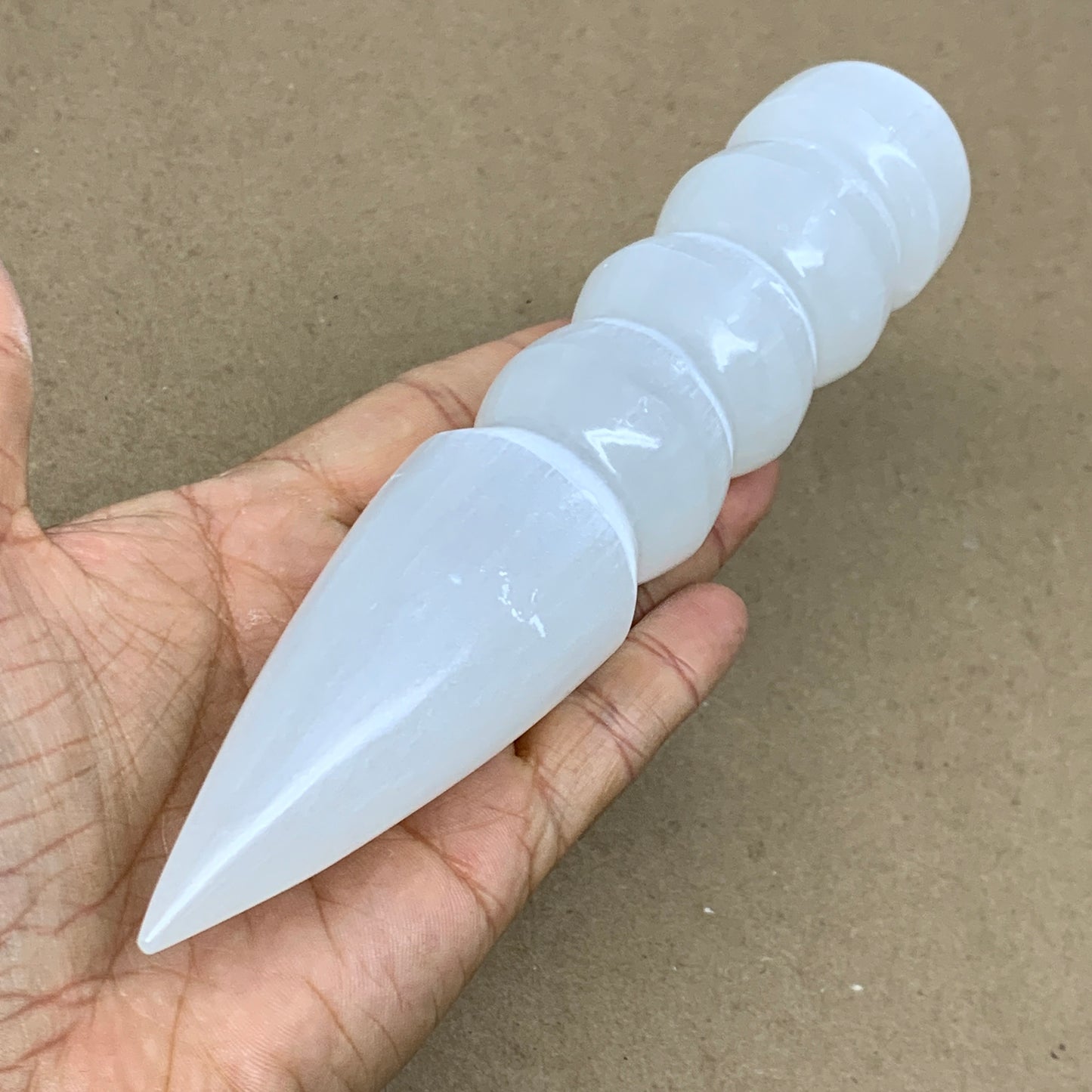 0.74 1lbs.,7.5"x1.5", Large White Selenite Spiral Wand Crystal Point, B36593