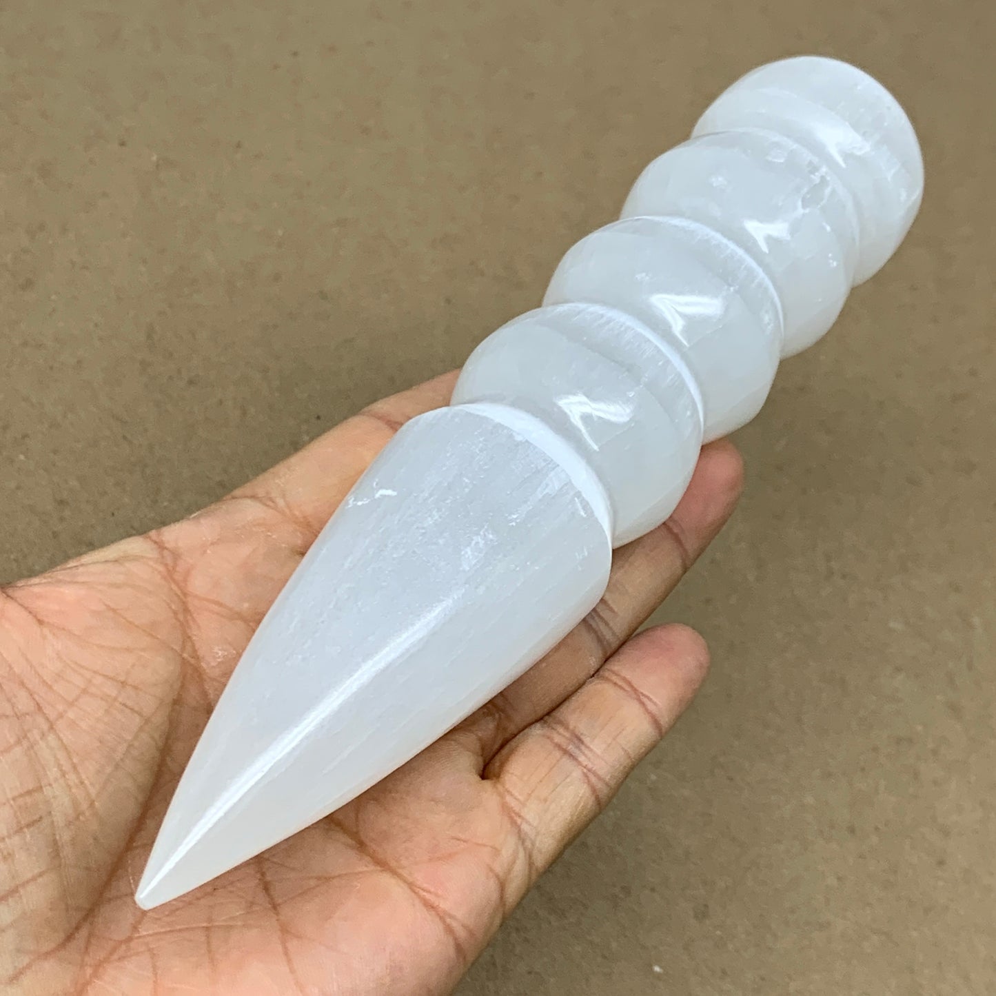 0.74 1lbs.,7.5"x1.5", Large White Selenite Spiral Wand Crystal Point, B36593